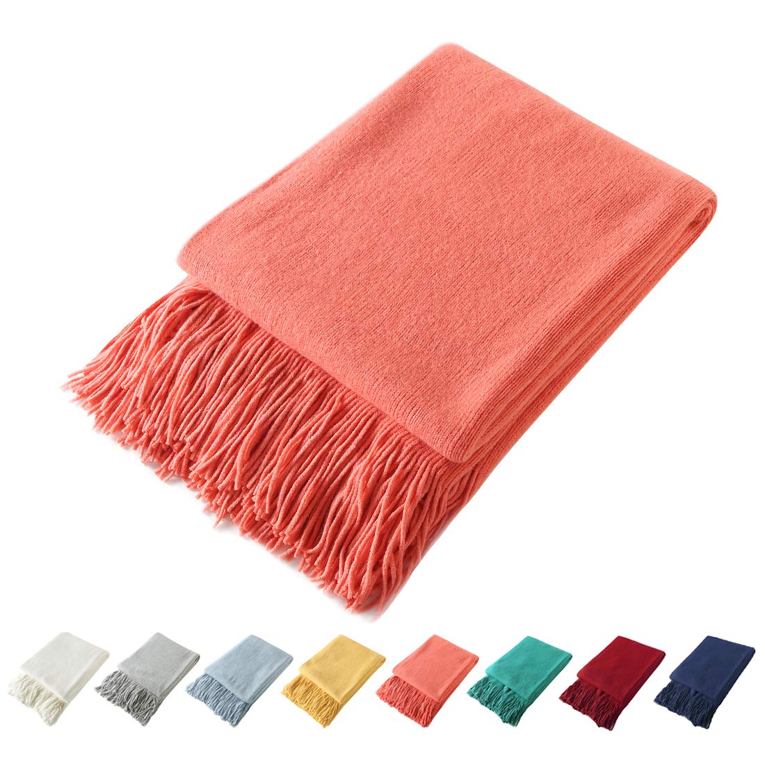 Homiest Soft Knitted Fringe Throw Blanket for Sofa and Bed