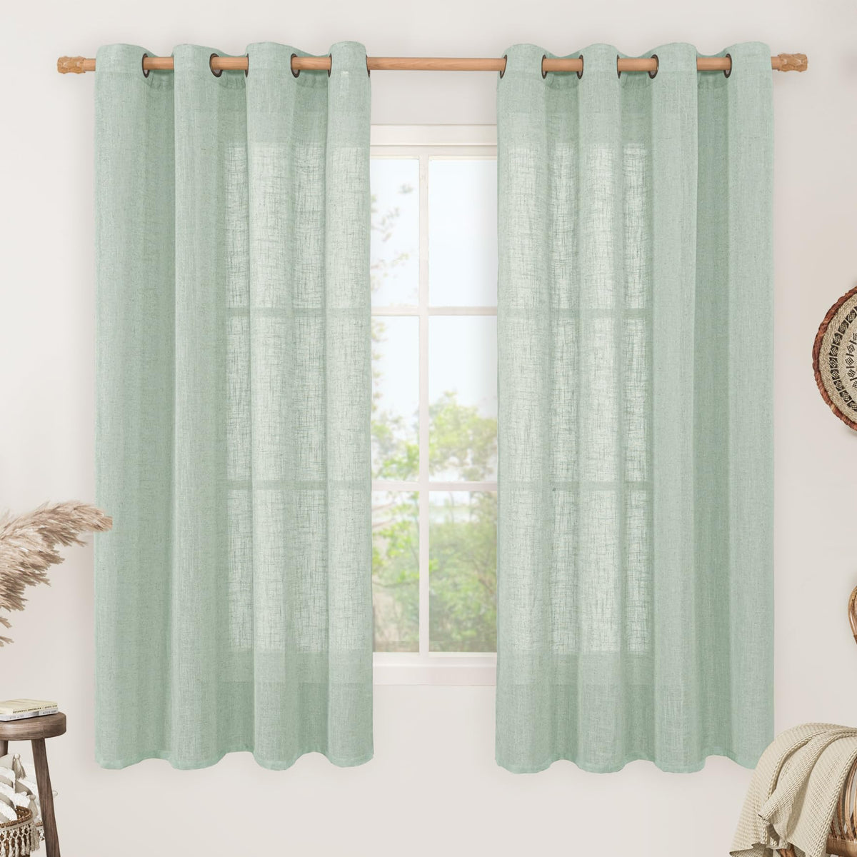 LAMIT Natural Faux Linen Curtains for Bedroom, Bronze Grommet Light Filtering Burlap Drapes, Set of 2 Panels