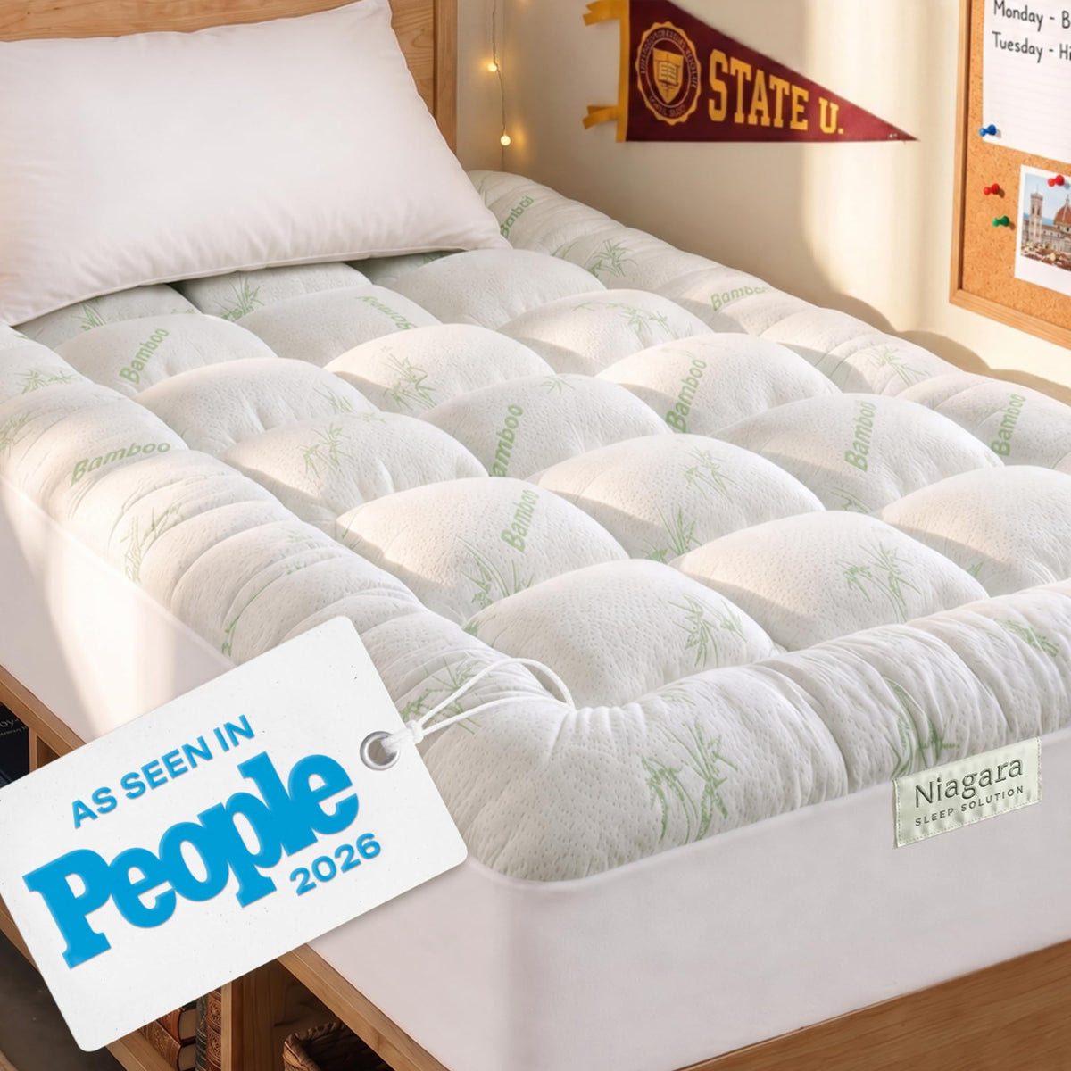 Niagara Sleep Solution Ultra Soft Mattress Topper - Rayon Derived from Bamboo Pillow Top Mattress Pad for Back Pain Relief - Naturally Cooling for Hot Sleepers