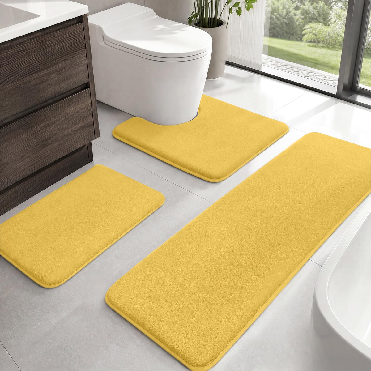 HUXMEYSON 3-Piece Soft Absorbent Non-Slip Bathroom Rug Set
