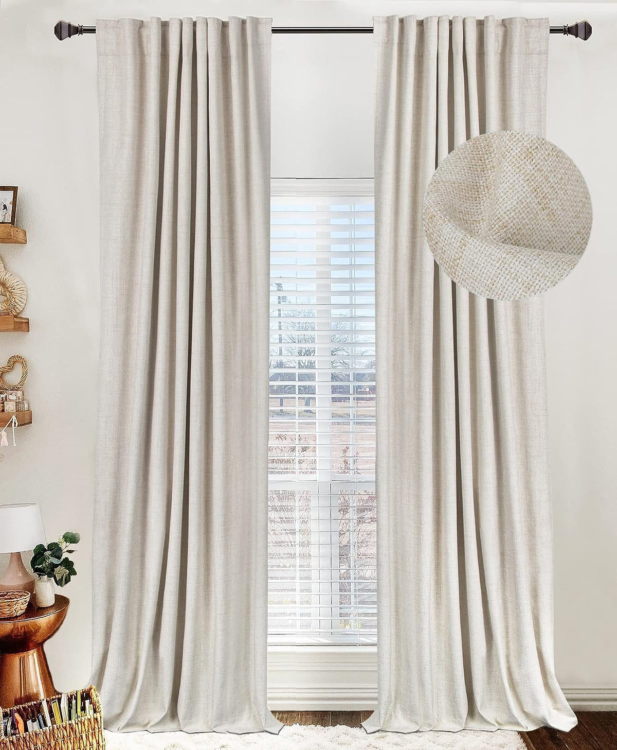 Linen Total Blackout Curtains for Bedroom and Living Room