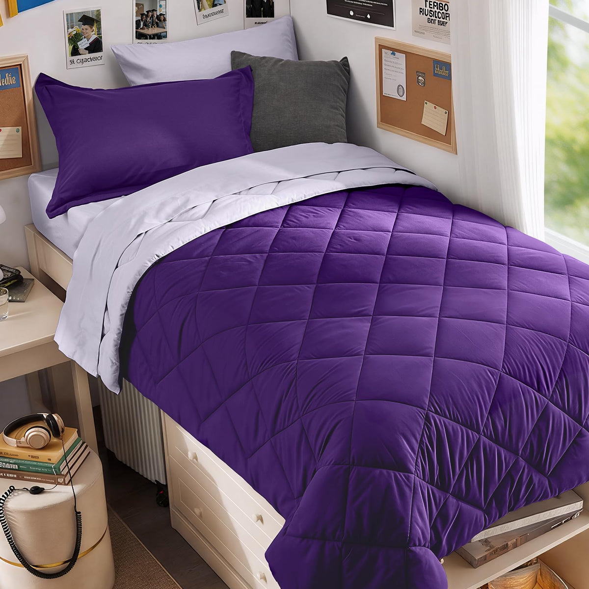MUXHOMO 7 Pieces Comforter Set, Reversible Bed in a Bag for All Season, Bedding Set with Comforter, Flat Sheet, Fitted Sheet, Pillowcases & Shams