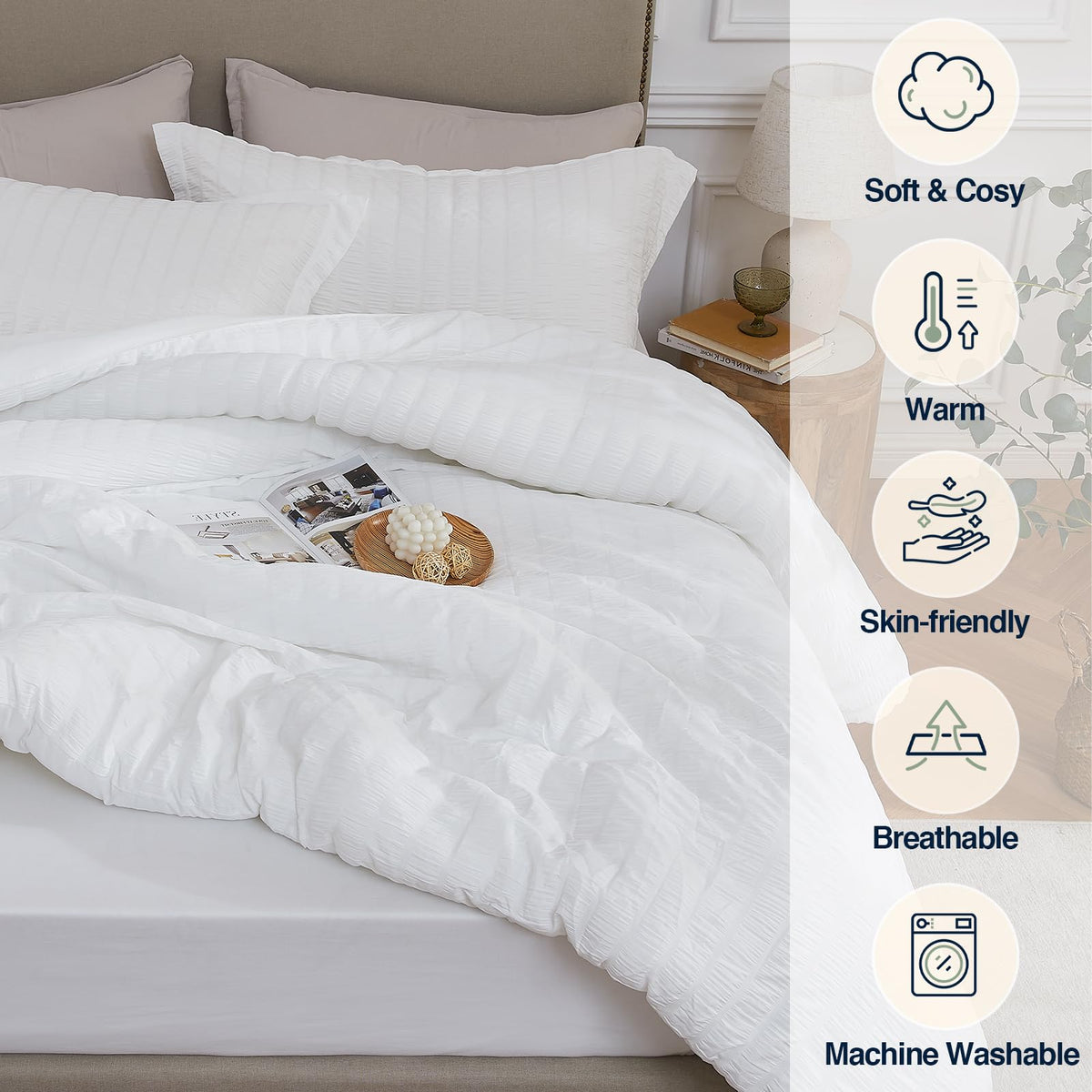 Quataly 3-Piece Seersucker Comforter Set with Pillowcases