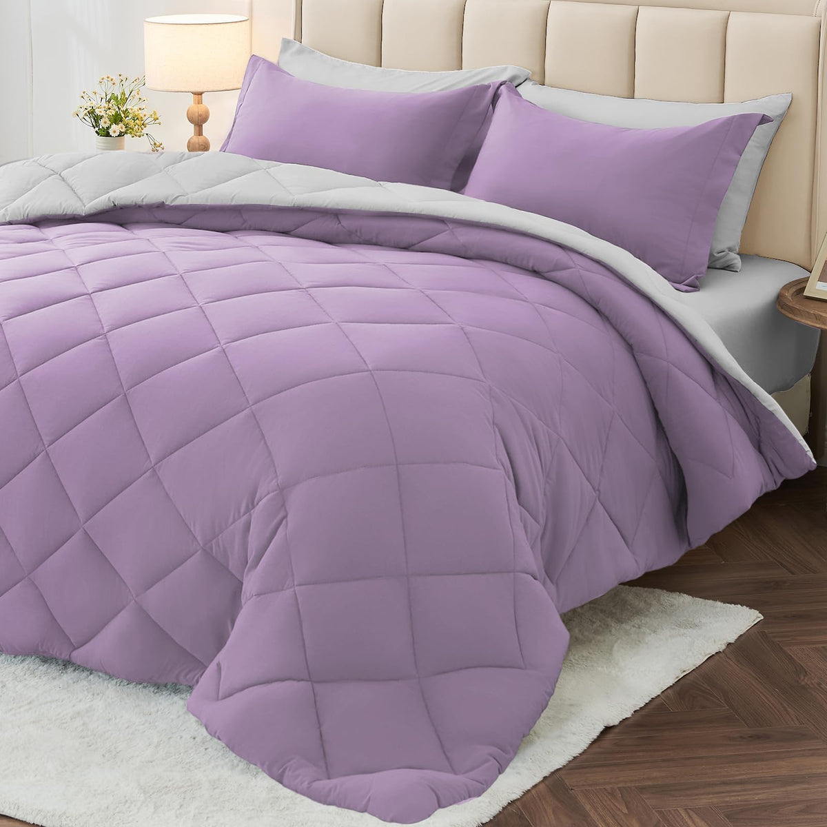 MUXHOMO 7 Pieces Comforter Set, Reversible Bed in a Bag for All Season, Bedding Set with Comforter, Flat Sheet, Fitted Sheet, Pillowcases & Shams