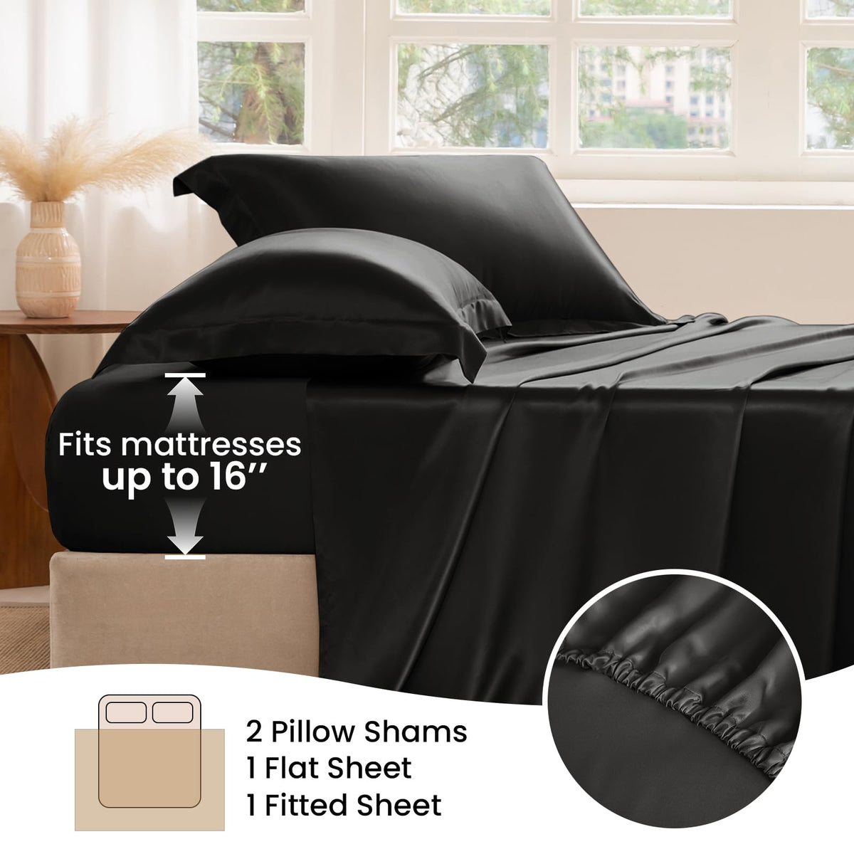 THXSILK 22 Momme Silk Sheet Set 4 Pcs, 7A+ Silk Bed Sheets, Luxury Bedding Sets -Ultra Soft, Durable-100% Top Grade Mulberry Silk