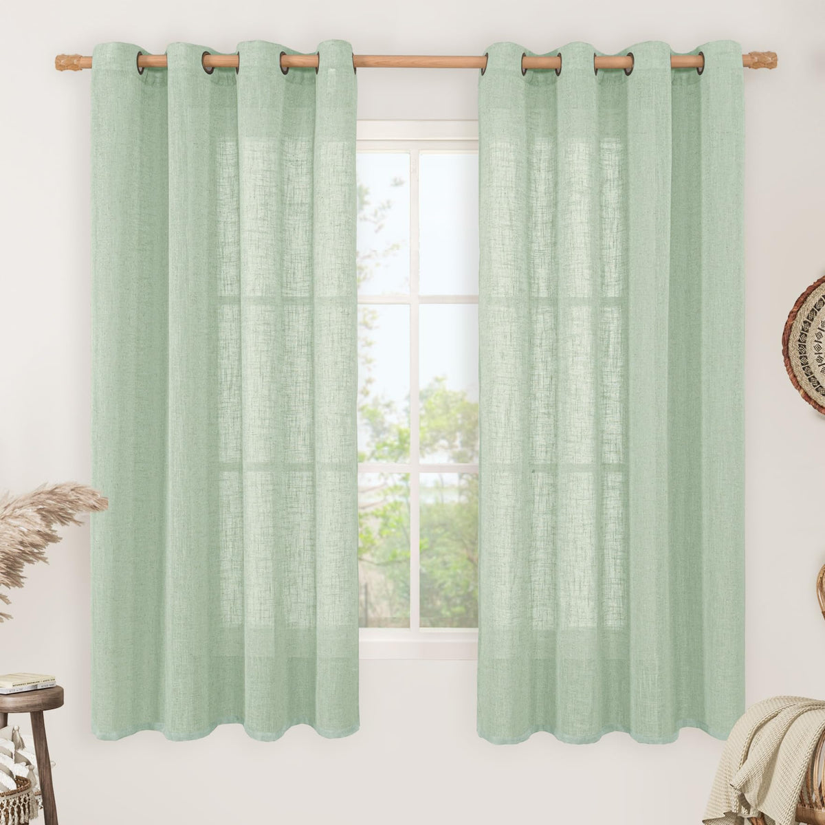 LAMIT Natural Faux Linen Curtains for Bedroom, Bronze Grommet Light Filtering Burlap Drapes, Set of 2 Panels