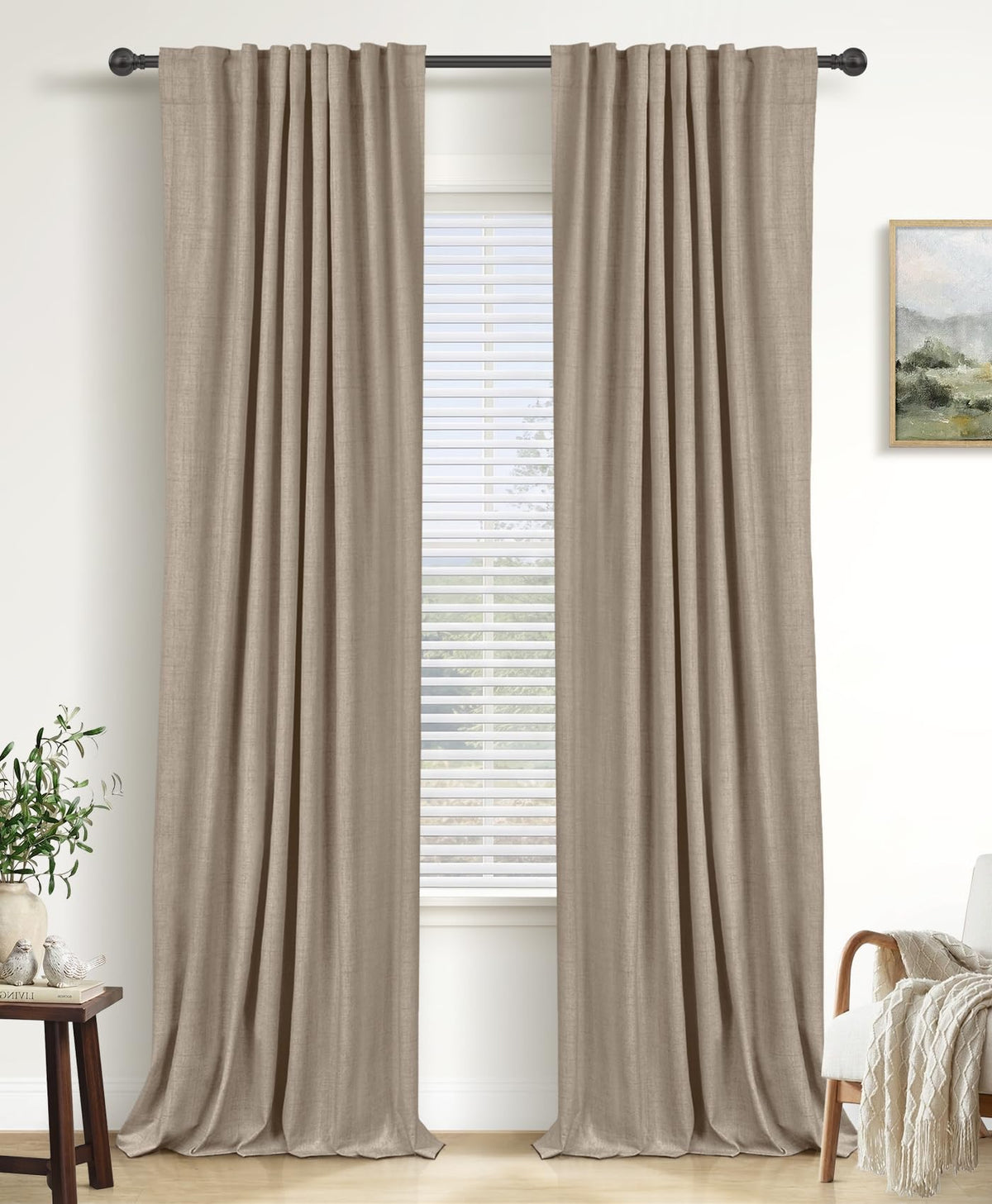 Linen Total Blackout Curtains for Bedroom and Living Room