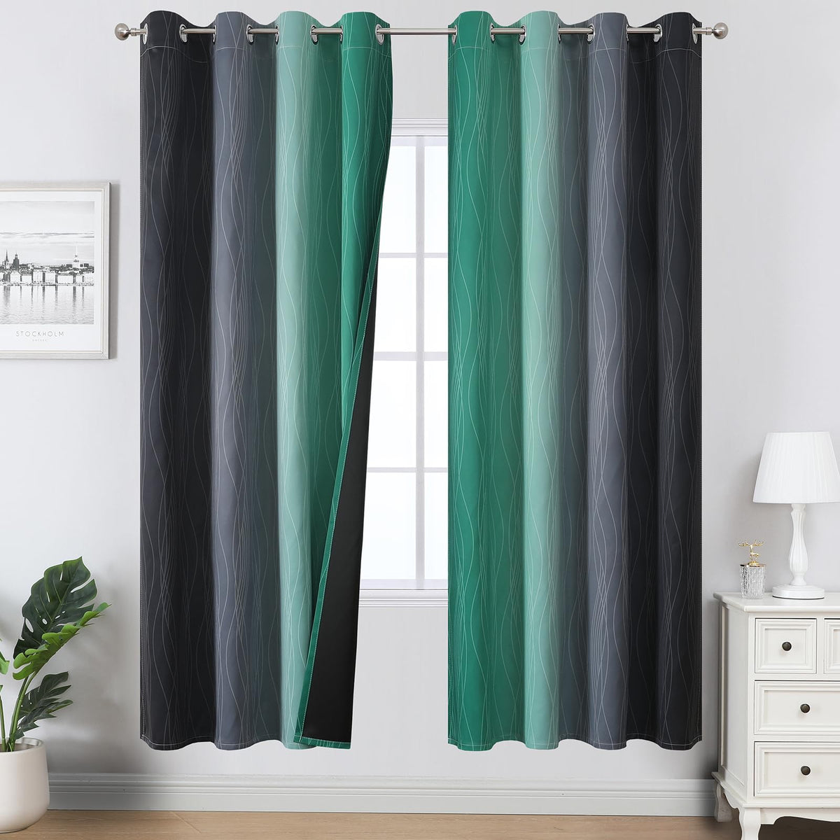 Estelar Textiler Ombre Blackout Curtains for Bedroom 2 Panels Set