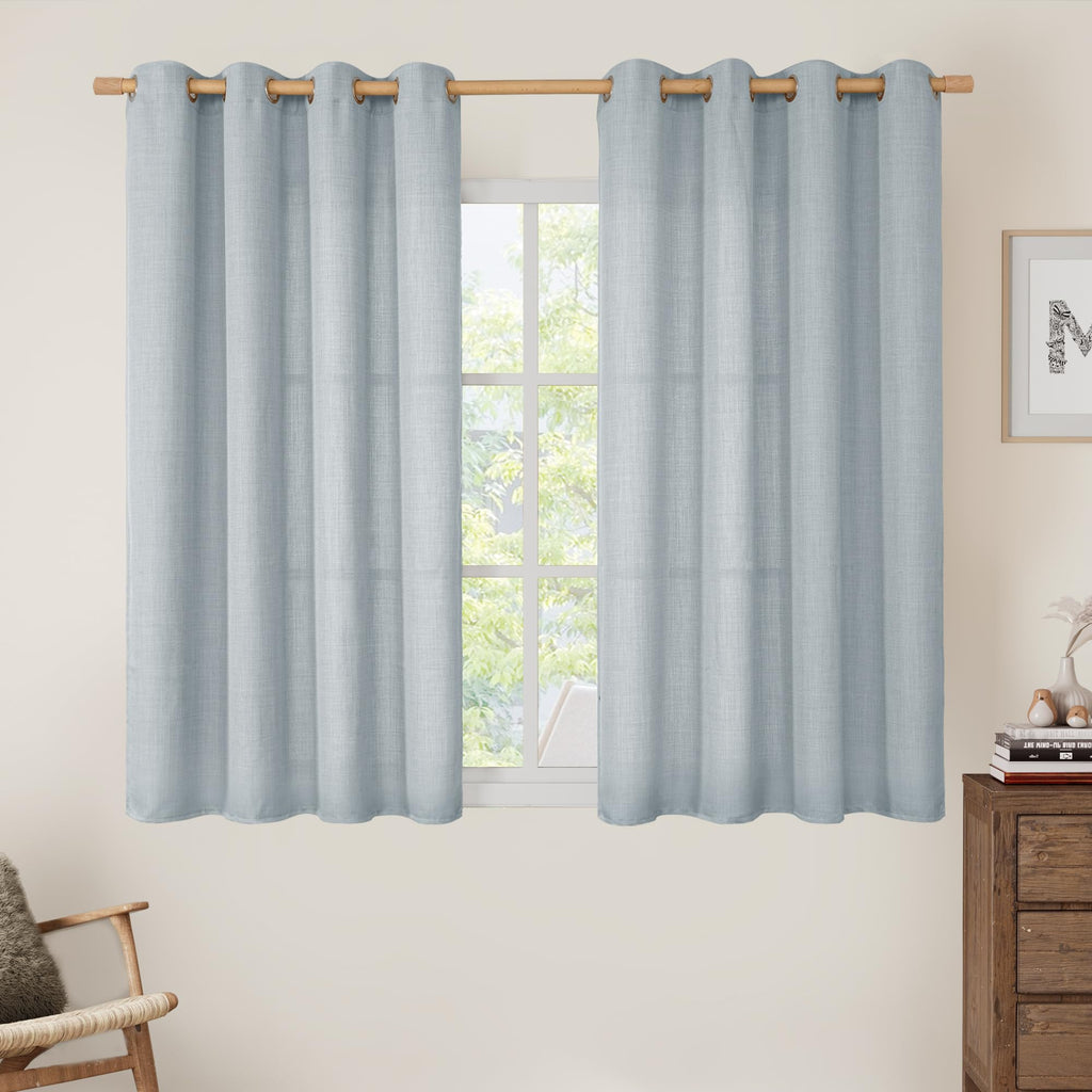 LAMIT Natural Faux Linen Curtains for Bedroom, Bronze Grommet Light Filtering Burlap Drapes, Set of 2 Panels