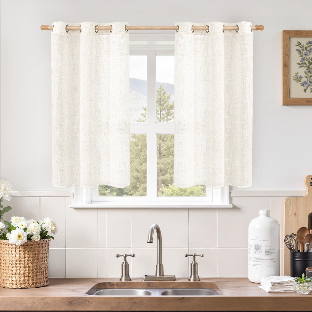 LAMIT Natural Faux Linen Curtains for Bedroom, Bronze Grommet Light Filtering Burlap Drapes, Set of 2 Panels