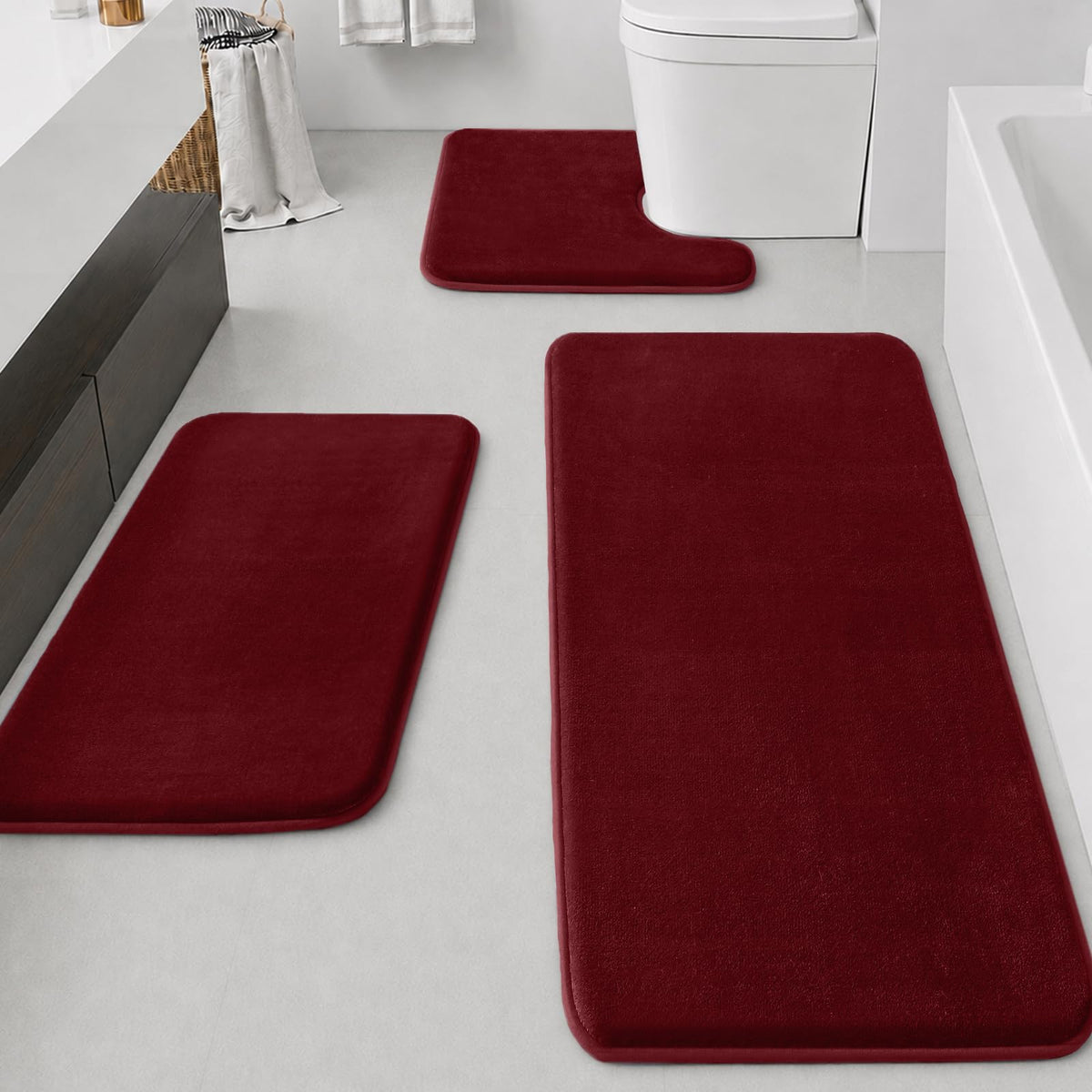 HUXMEYSON 3-Piece Soft Absorbent Non-Slip Bathroom Rug Set