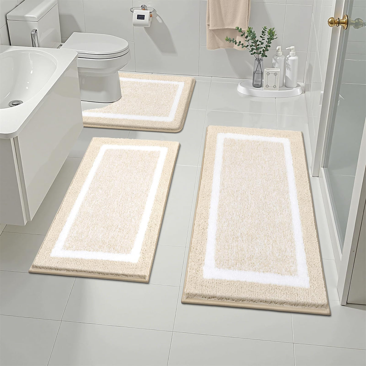 Pauwer Non-Slip Washable Bathroom Rug and Bath Mat Set