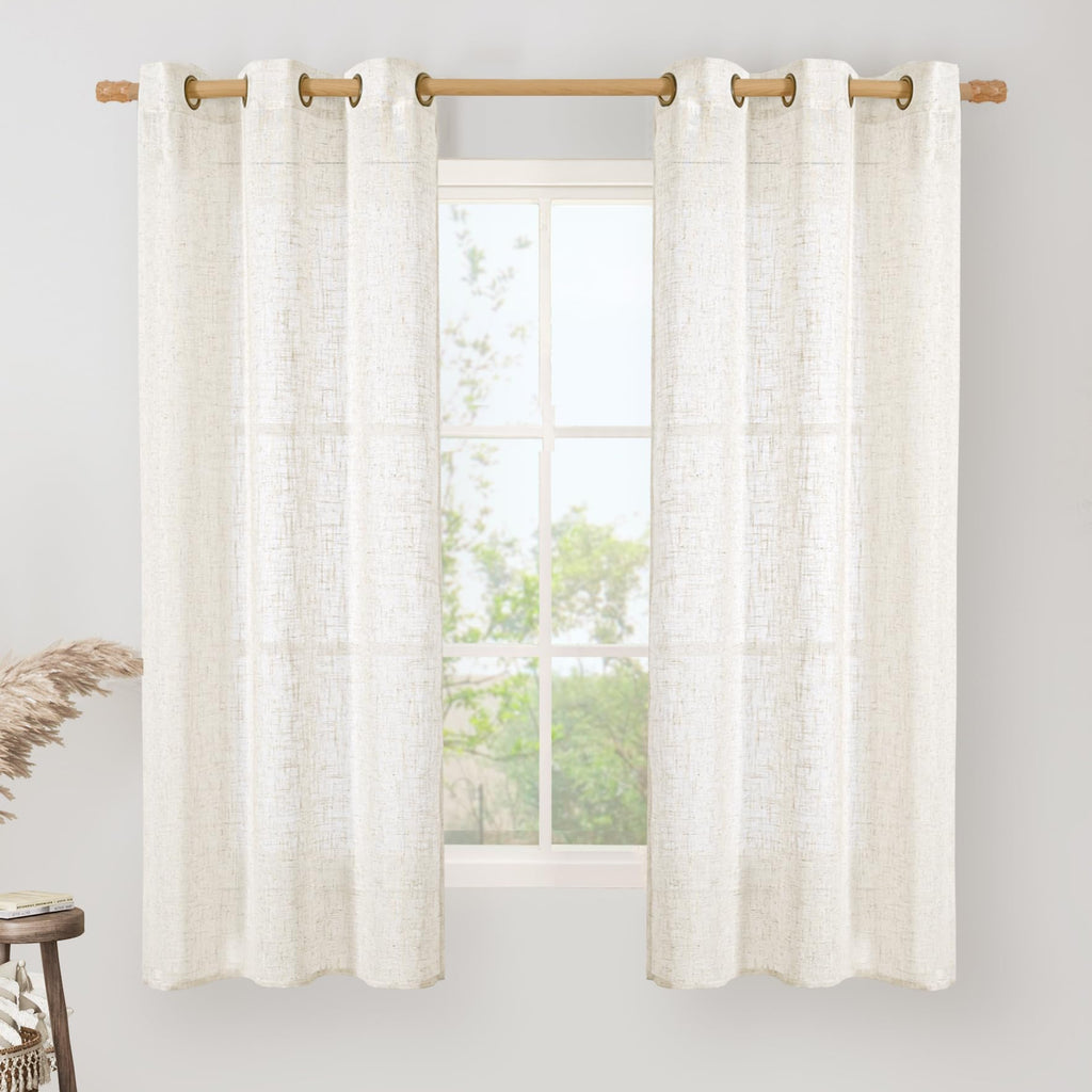 LAMIT Natural Faux Linen Curtains for Bedroom, Bronze Grommet Light Filtering Burlap Drapes, Set of 2 Panels
