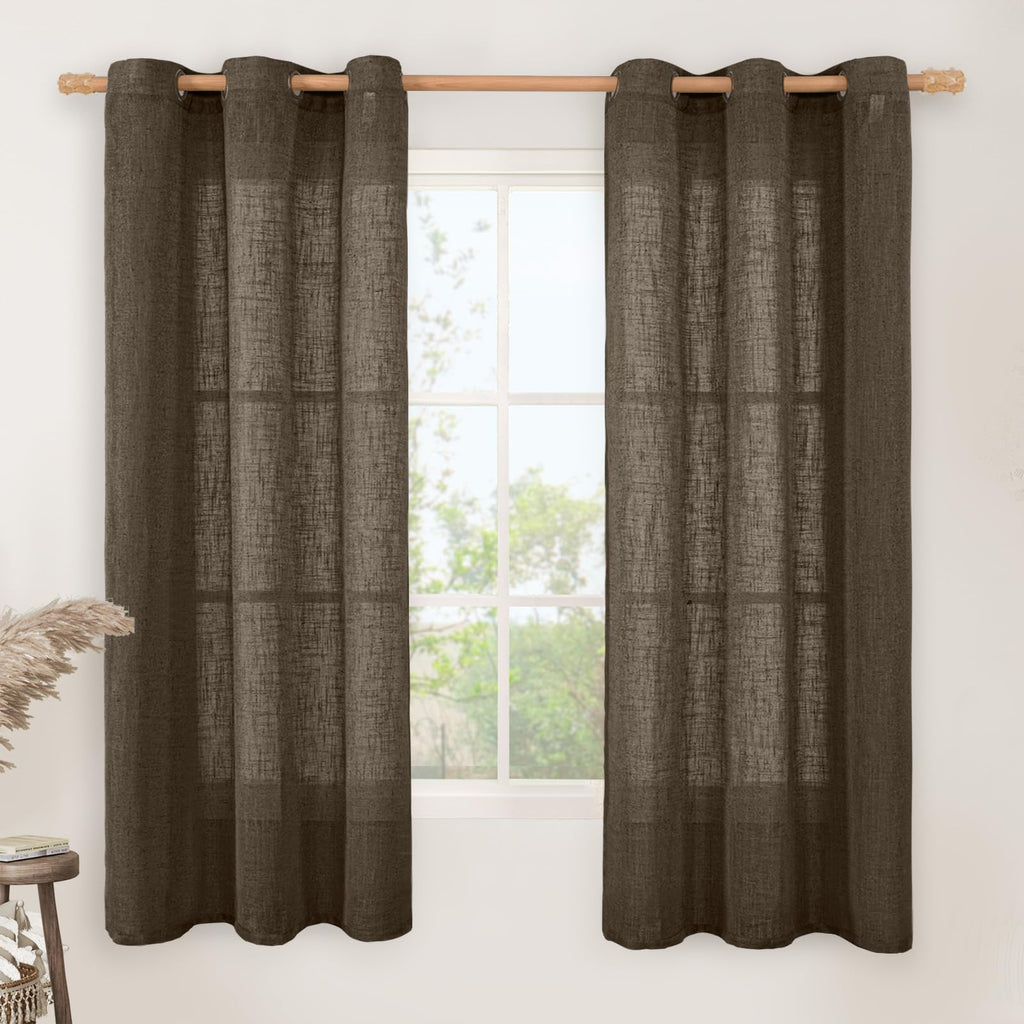 LAMIT Natural Faux Linen Curtains for Bedroom, Bronze Grommet Light Filtering Burlap Drapes, Set of 2 Panels
