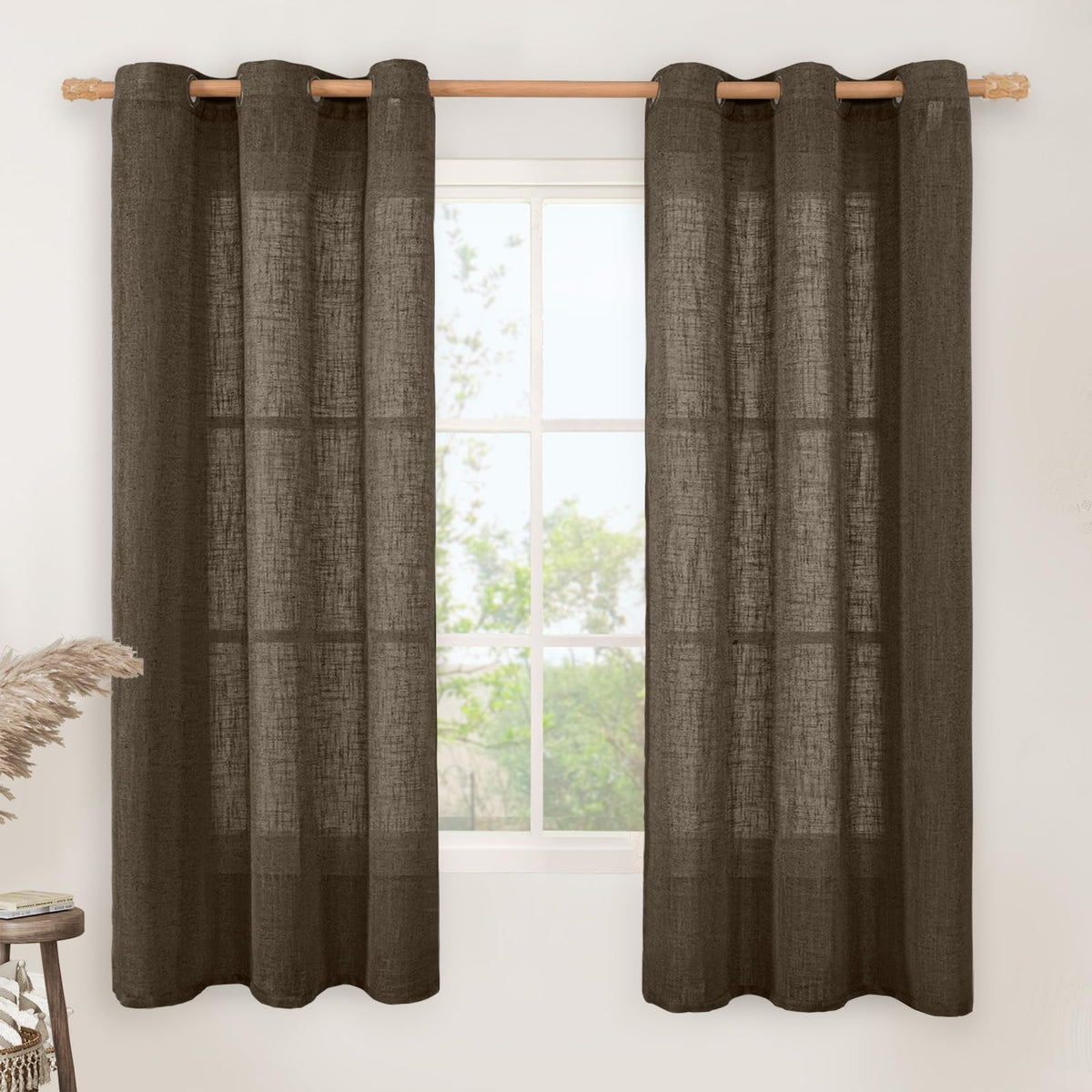 LAMIT Natural Faux Linen Curtains for Bedroom, Bronze Grommet Light Filtering Burlap Drapes, Set of 2 Panels