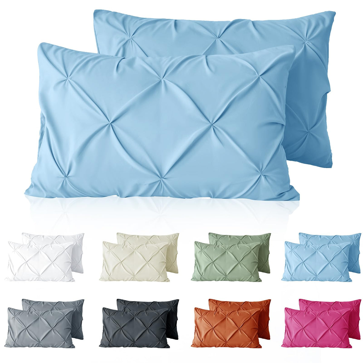 VACVELT Pintuck Pillow Cases Set of 2, Pillow Shams Decorative Pillowcases with Envelope Closure, Pinch Pleated Microfiber Pillowcases, Wrinkle and Stain Resistant