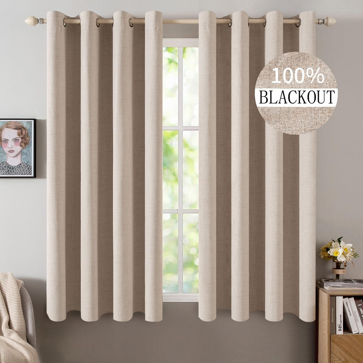 MIULEE Linen-Textured Thermal Insulated Blackout Curtains