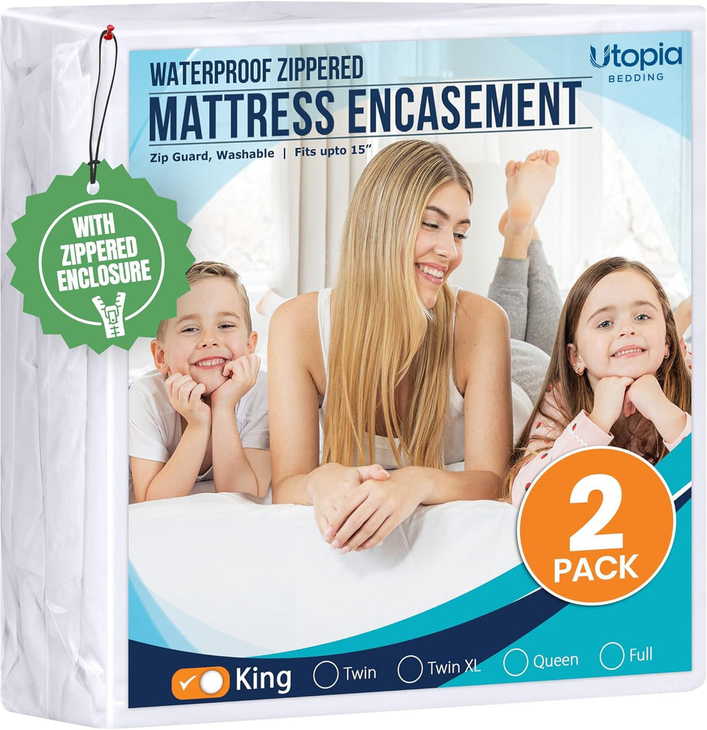 Utopia Bedding Zippered Mattress Encasement, 100% Waterproof Bed Bug and Dust Mite Proof Mattress Protector, Absorbent Six-Sided Mattress Cover