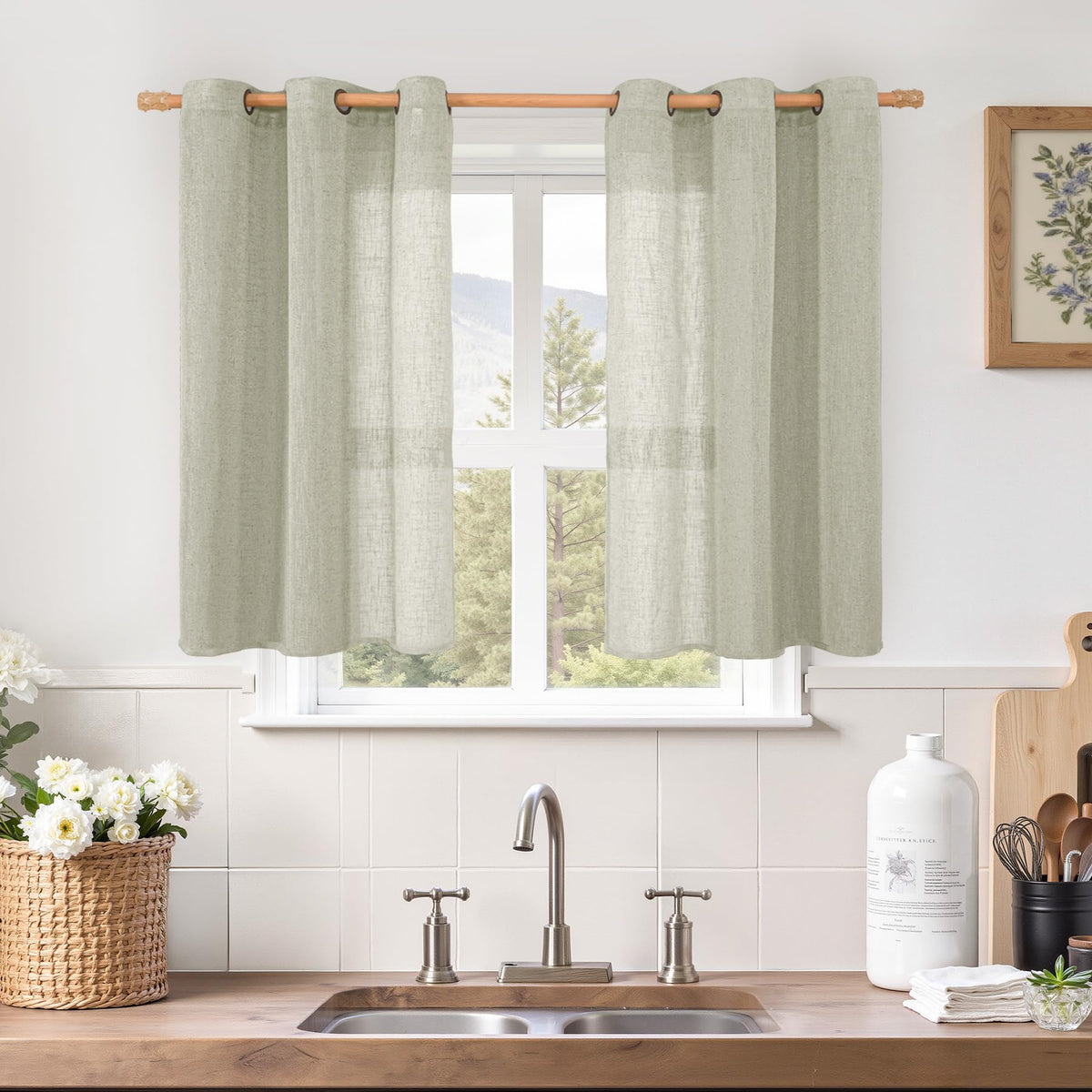 LAMIT Natural Faux Linen Curtains for Bedroom, Bronze Grommet Light Filtering Burlap Drapes, Set of 2 Panels