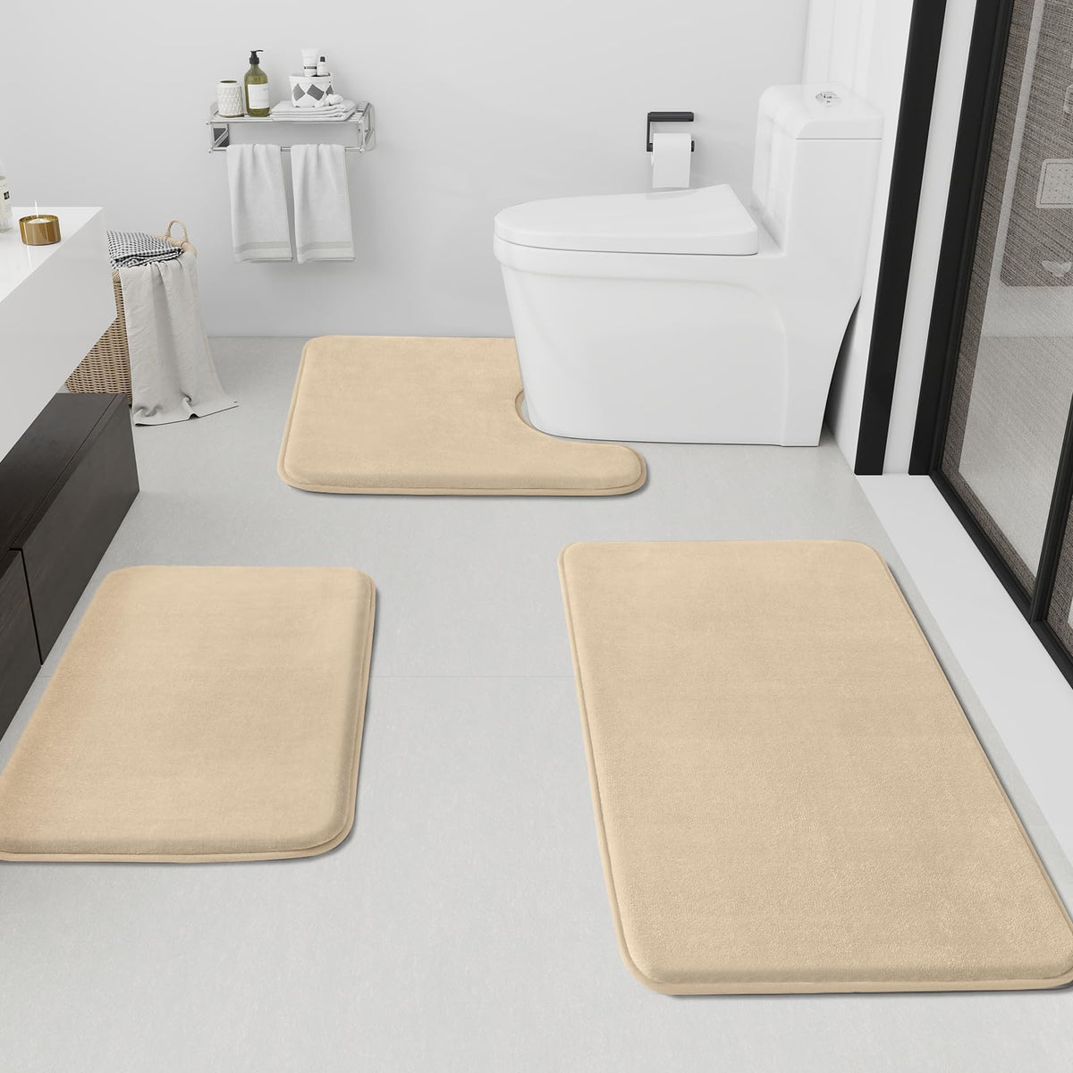 HUXMEYSON 3-Piece Soft Absorbent Non-Slip Bathroom Rug Set