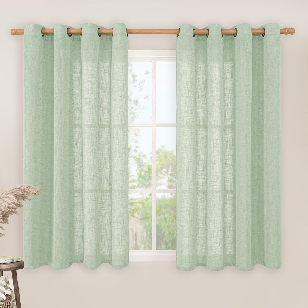 LAMIT Natural Faux Linen Curtains for Bedroom, Bronze Grommet Light Filtering Burlap Drapes, Set of 2 Panels