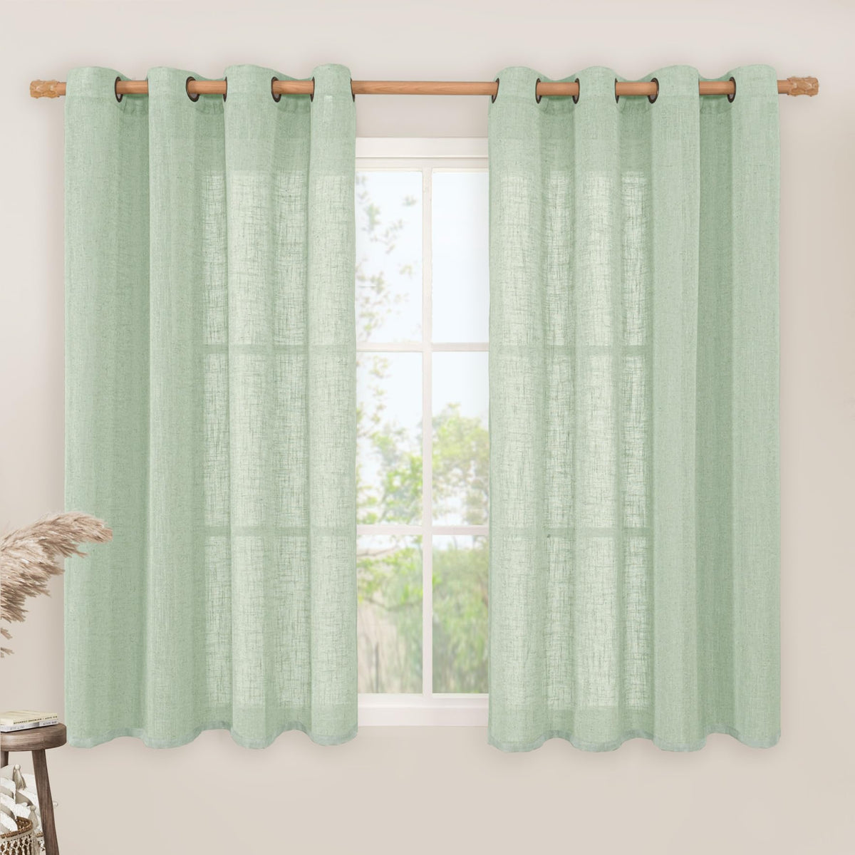 LAMIT Natural Faux Linen Curtains for Bedroom, Bronze Grommet Light Filtering Burlap Drapes, Set of 2 Panels