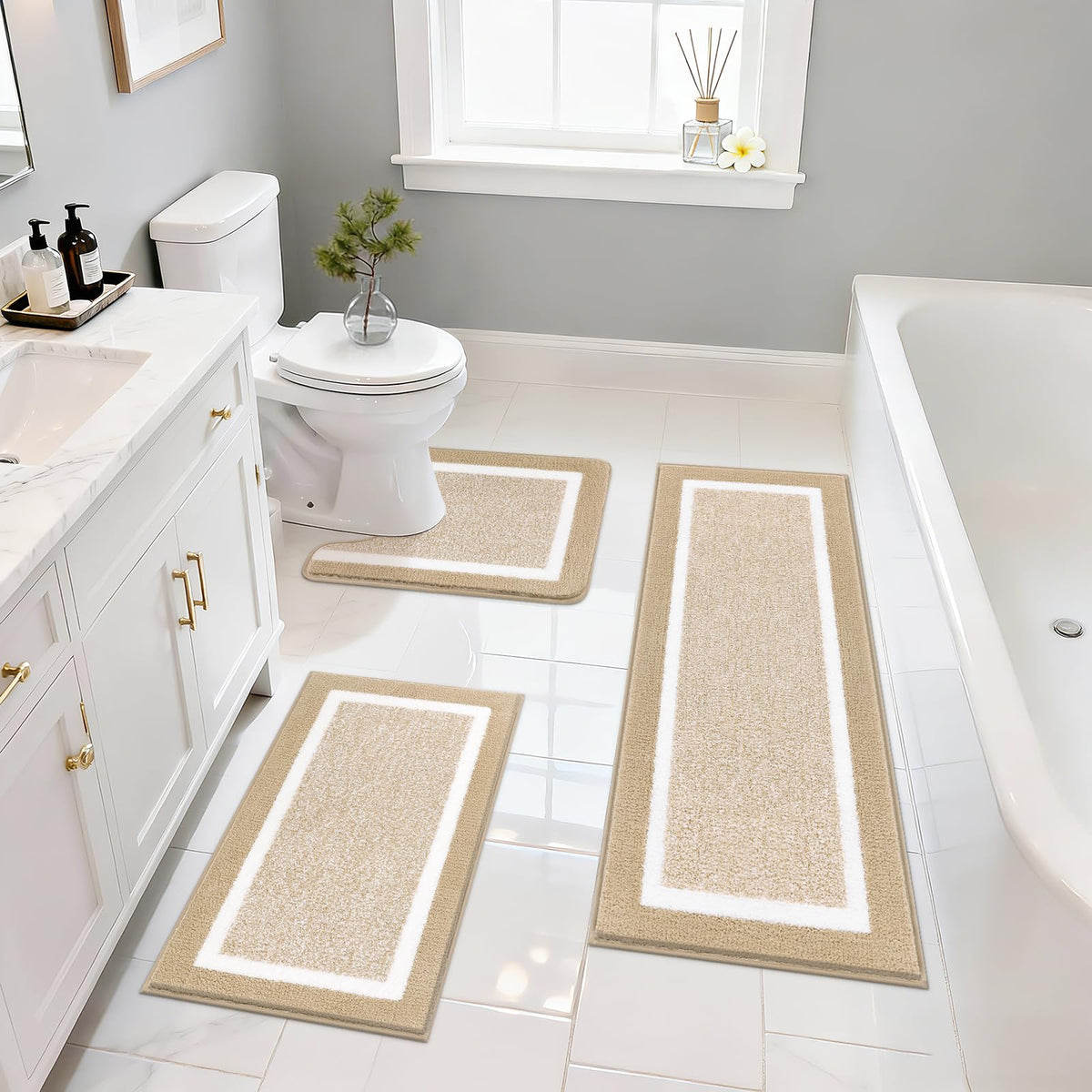 Pauwer Non-Slip Washable Bathroom Rug and Bath Mat Set