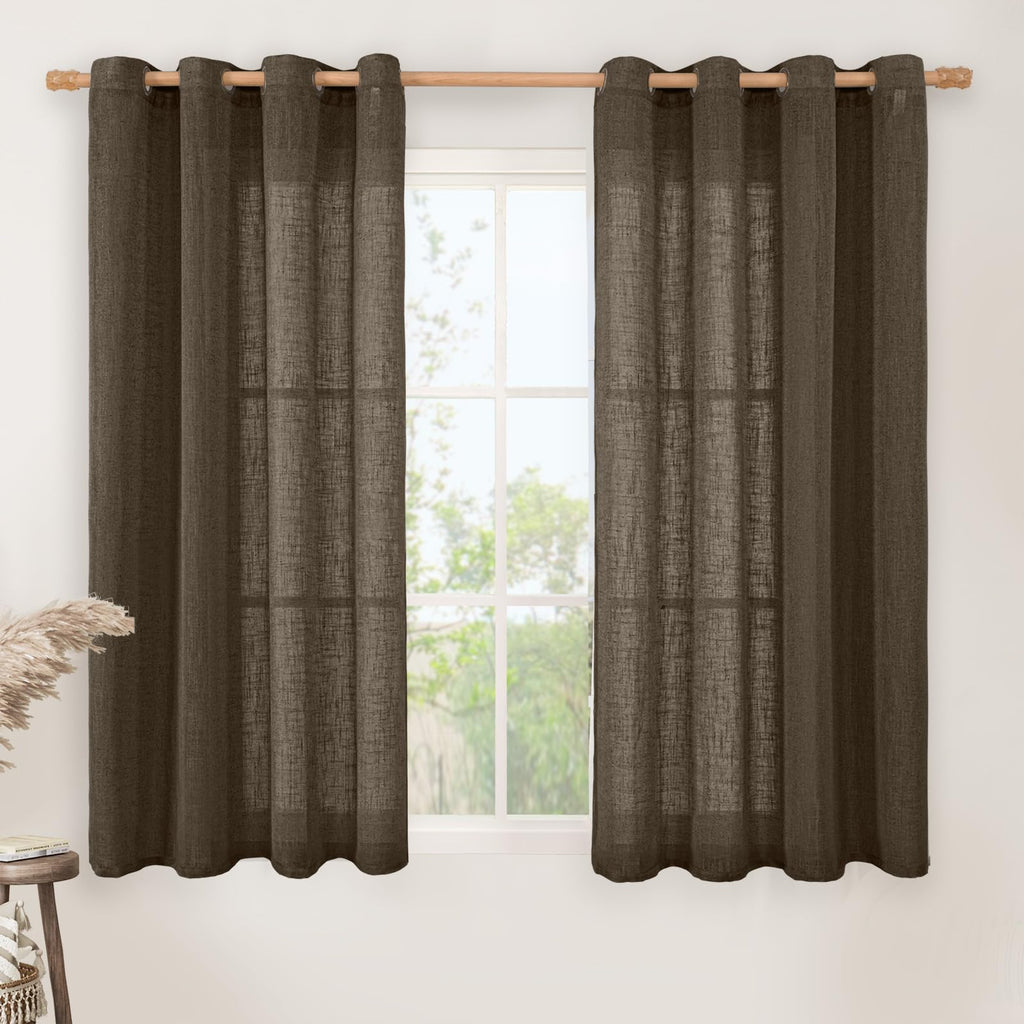 LAMIT Natural Faux Linen Curtains for Bedroom, Bronze Grommet Light Filtering Burlap Drapes, Set of 2 Panels
