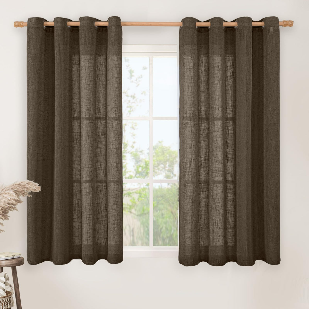LAMIT Natural Faux Linen Curtains for Bedroom, Bronze Grommet Light Filtering Burlap Drapes, Set of 2 Panels