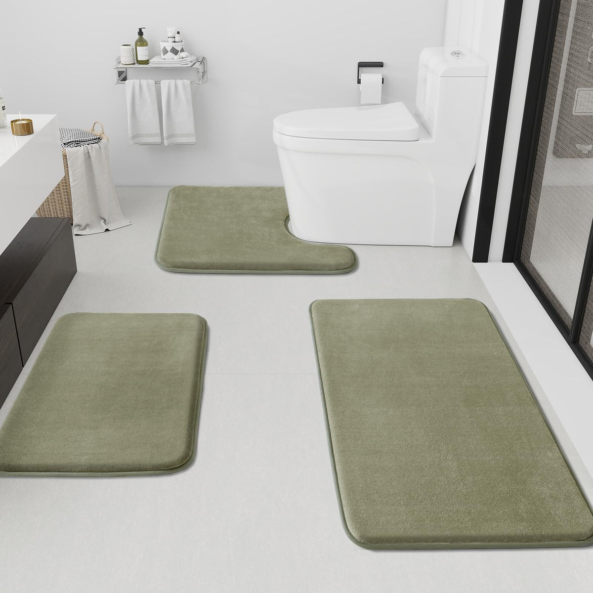 HUXMEYSON 3-Piece Soft Absorbent Non-Slip Bathroom Rug Set
