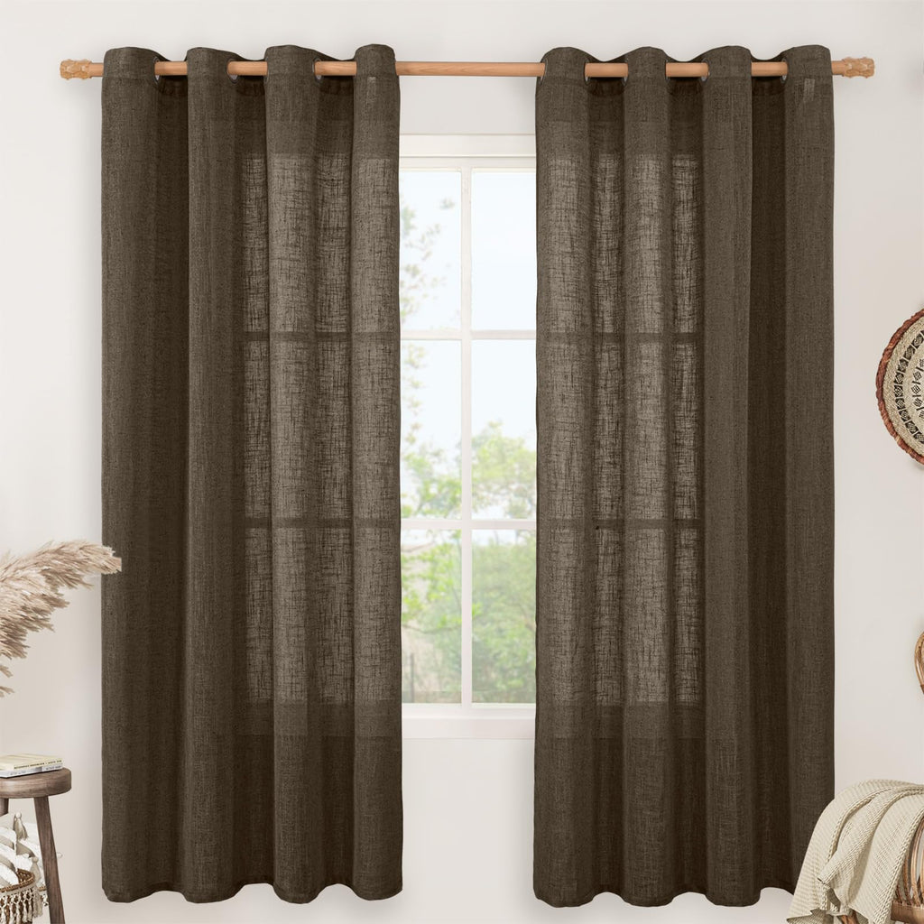 LAMIT Natural Faux Linen Curtains for Bedroom, Bronze Grommet Light Filtering Burlap Drapes, Set of 2 Panels