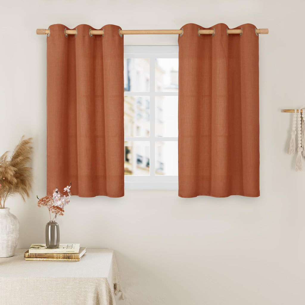 LAMIT Natural Faux Linen Curtains for Bedroom, Bronze Grommet Light Filtering Burlap Drapes, Set of 2 Panels
