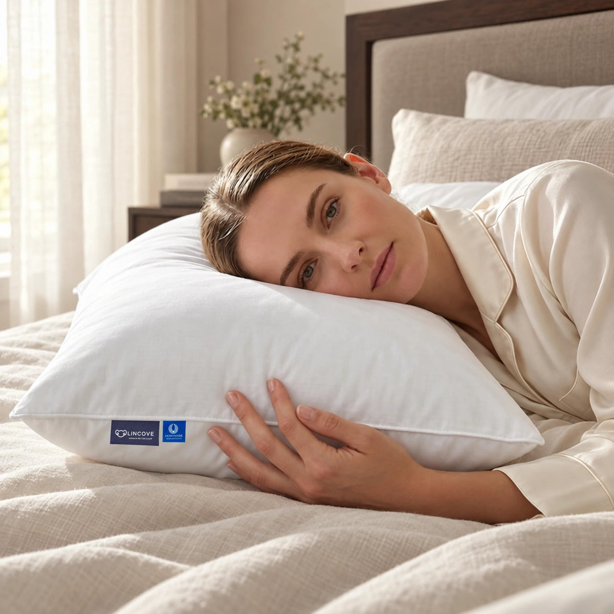 Lincove Signature 100% Natural Canadian White Down Luxury Sleeping Pillow - 800 Fill Power, 500 Thread Count Cotton Shell, Made in Canada