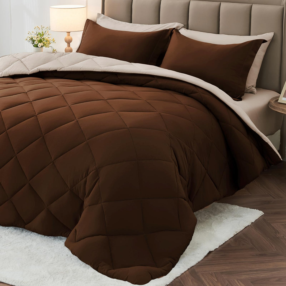 MUXHOMO 7 Pieces Comforter Set, Reversible Bed in a Bag for All Season, Bedding Set with Comforter, Flat Sheet, Fitted Sheet, Pillowcases & Shams