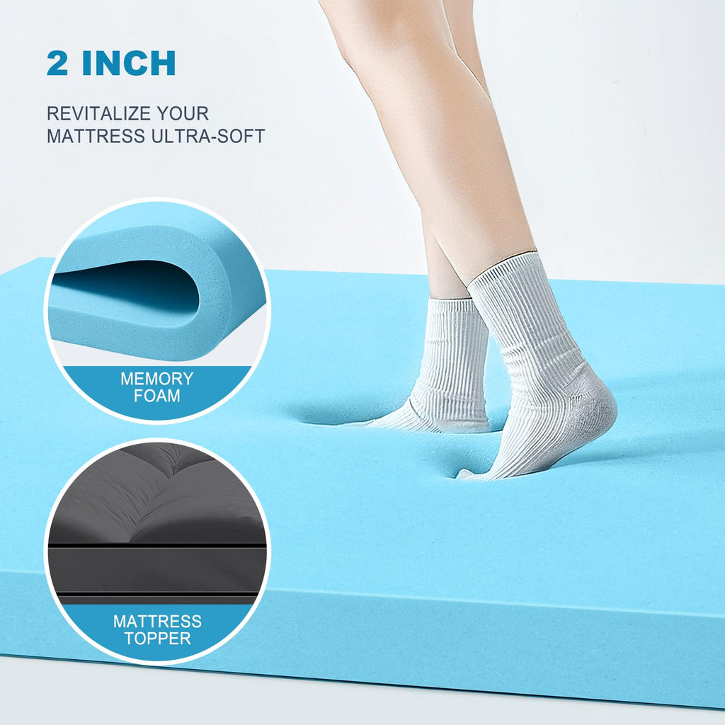 MASVIS Dual Layer 4 Inch Memory Foam Mattress Topper, 2 Inch Gel Memory Foam and 2 Inch Cooling Pillow Top Mattress Cover for Back Pain
