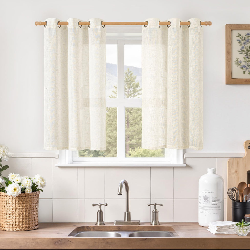 LAMIT Natural Faux Linen Curtains for Bedroom, Bronze Grommet Light Filtering Burlap Drapes, Set of 2 Panels