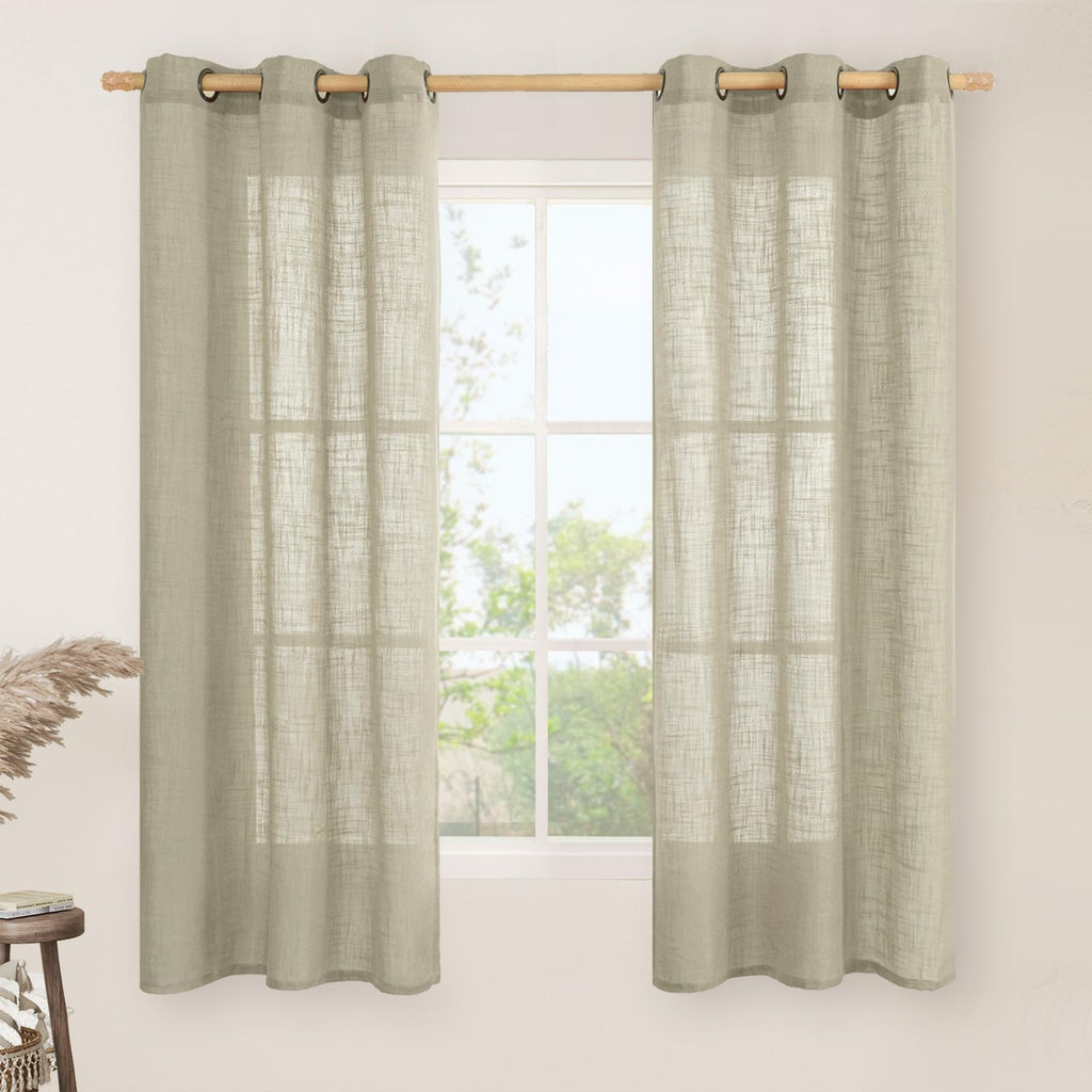 LAMIT Natural Faux Linen Curtains for Bedroom, Bronze Grommet Light Filtering Burlap Drapes, Set of 2 Panels