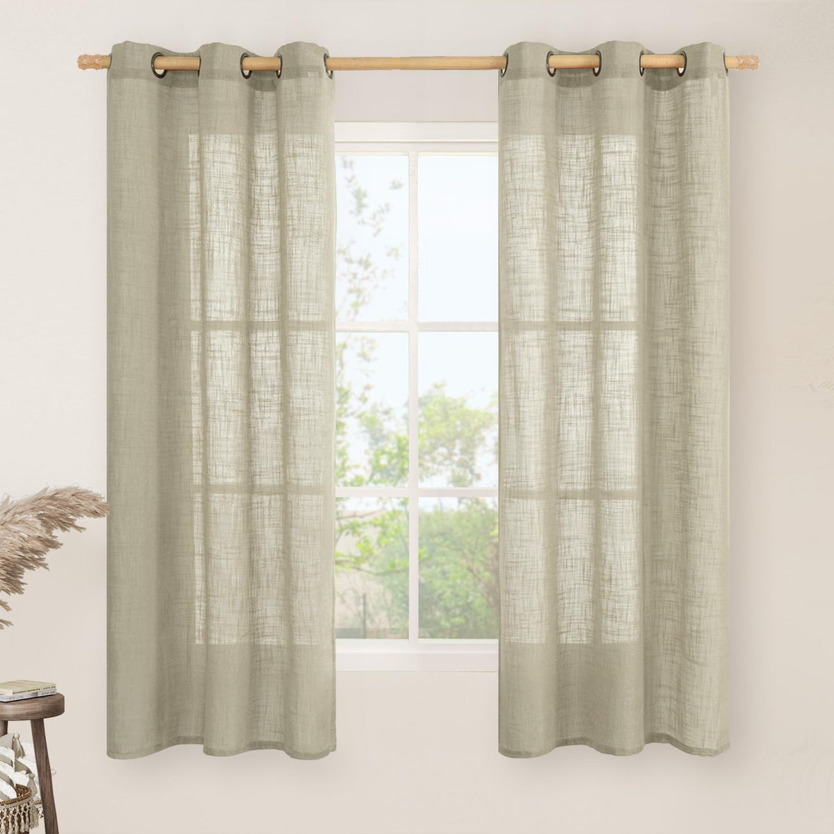 LAMIT Natural Faux Linen Curtains for Bedroom, Bronze Grommet Light Filtering Burlap Drapes, Set of 2 Panels