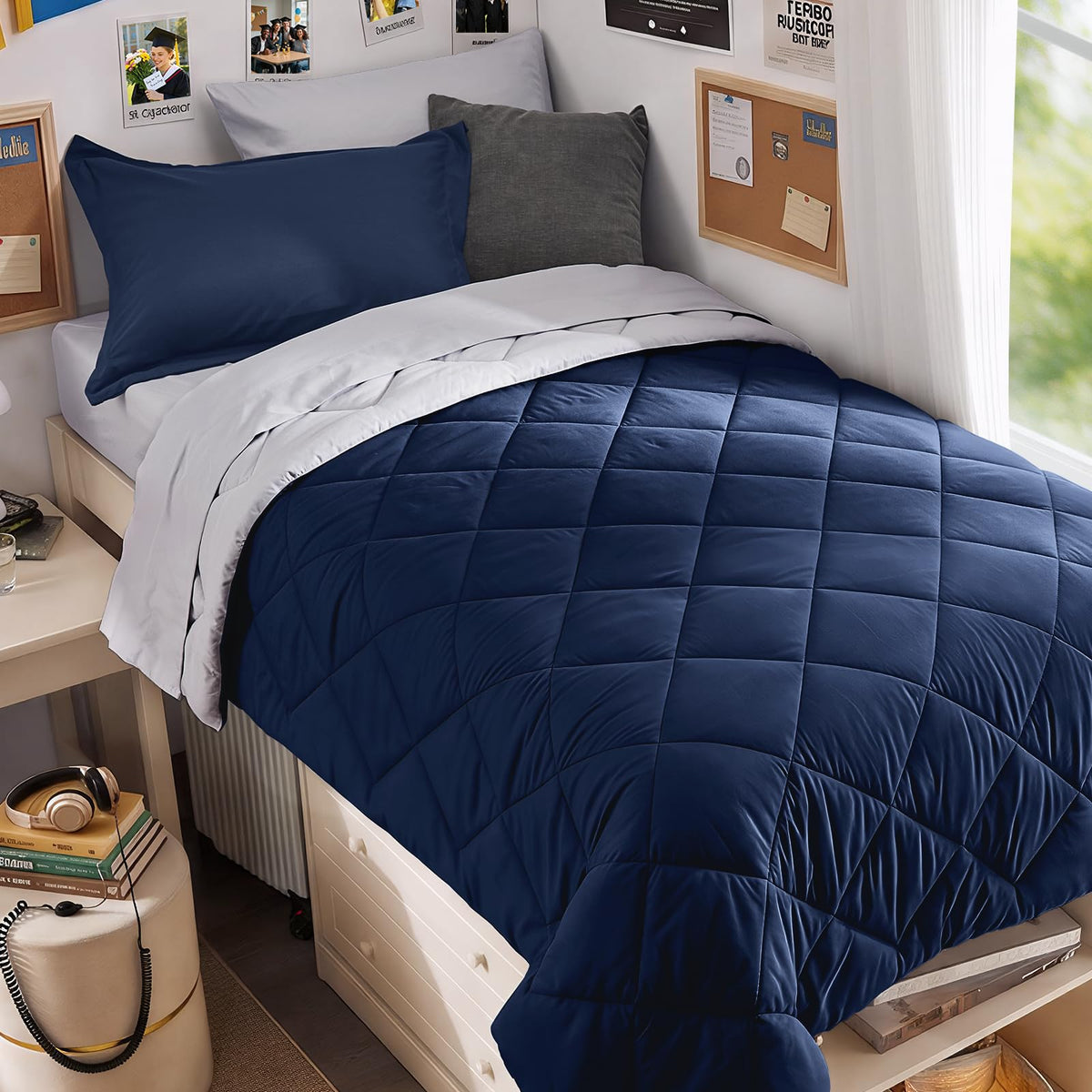 MUXHOMO 7 Pieces Comforter Set, Reversible Bed in a Bag for All Season, Bedding Set with Comforter, Flat Sheet, Fitted Sheet, Pillowcases & Shams