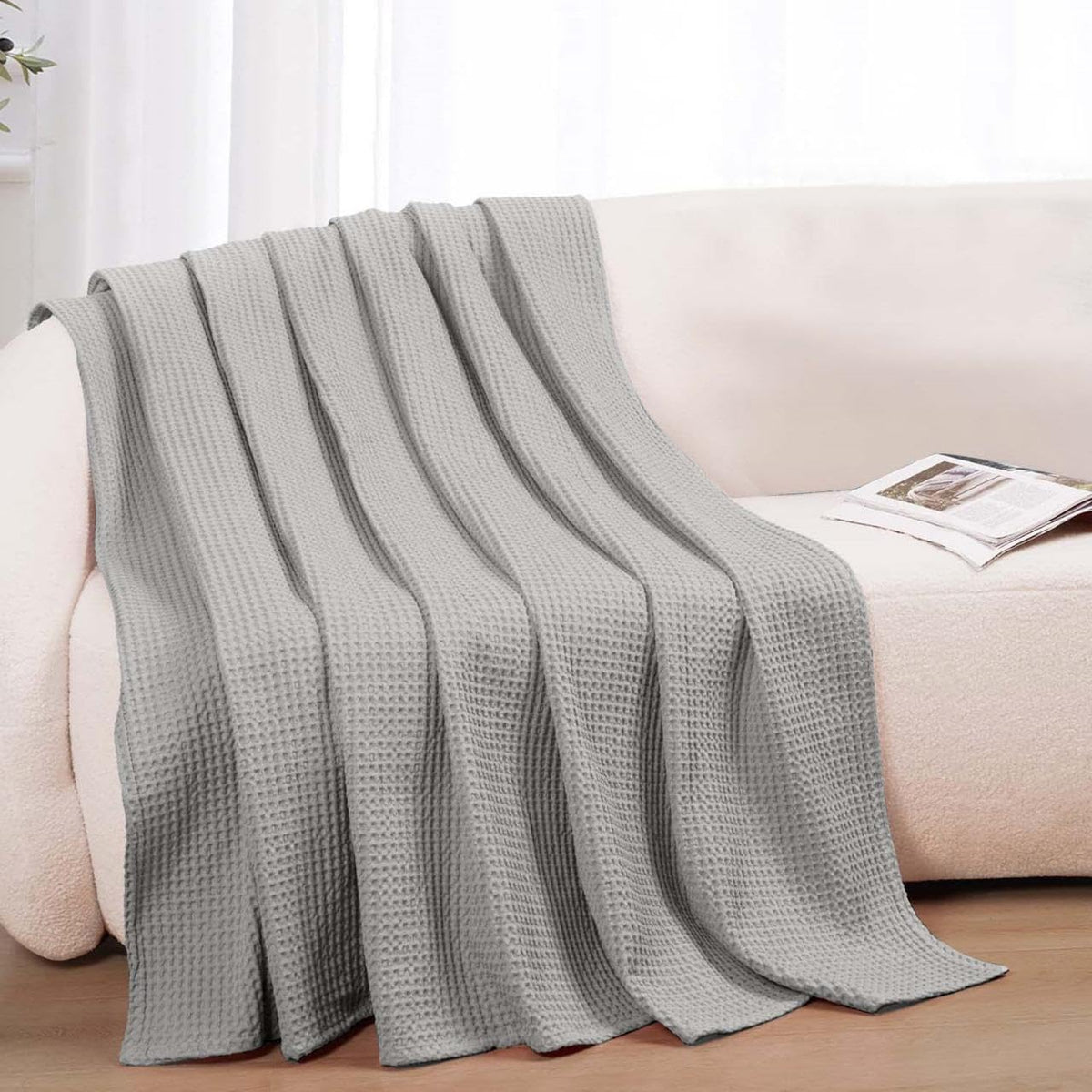 100% Cotton Waffle-Weave Lightweight Summer Bed Blanket