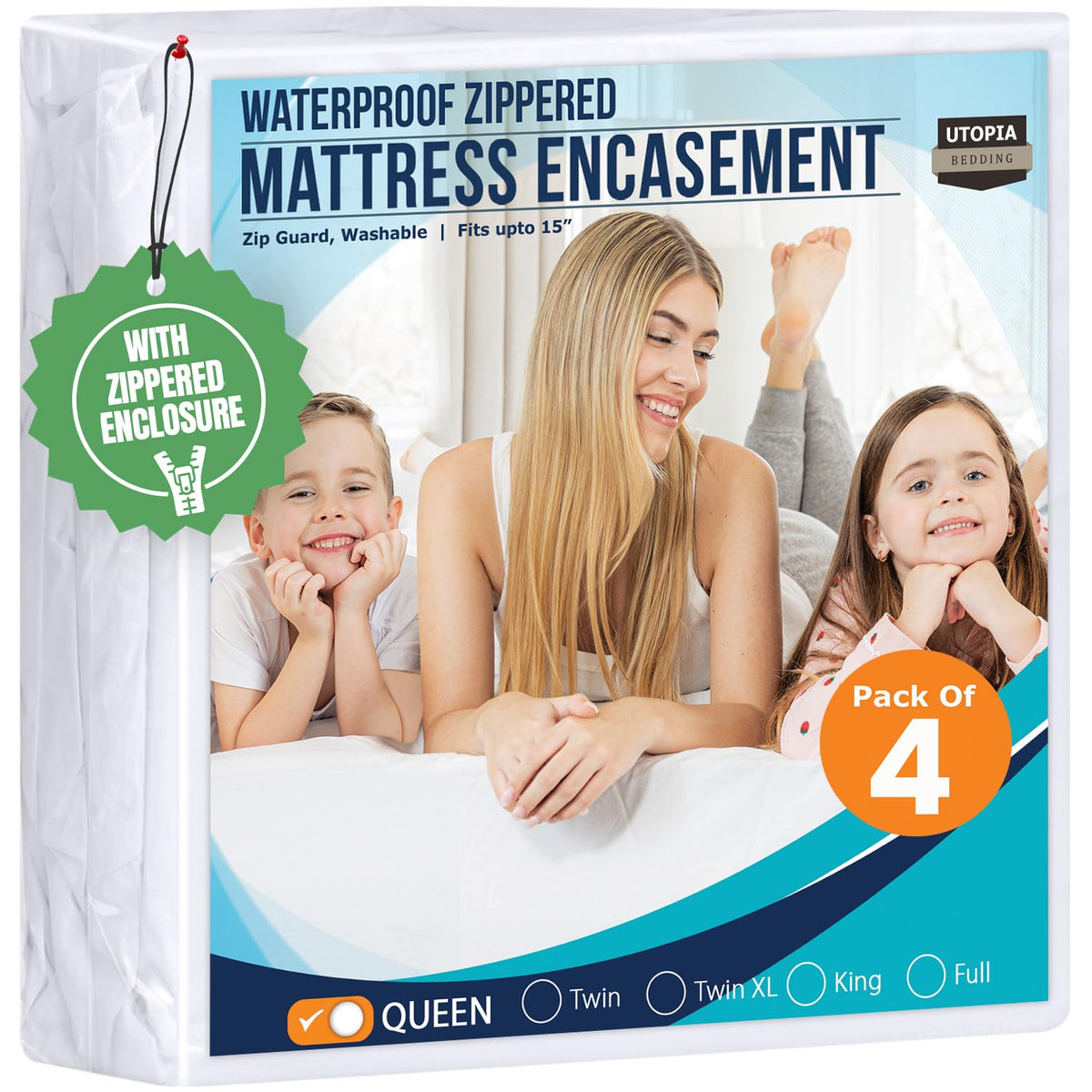 Utopia Bedding Zippered Mattress Encasement, 100% Waterproof Bed Bug and Dust Mite Proof Mattress Protector, Absorbent Six-Sided Mattress Cover