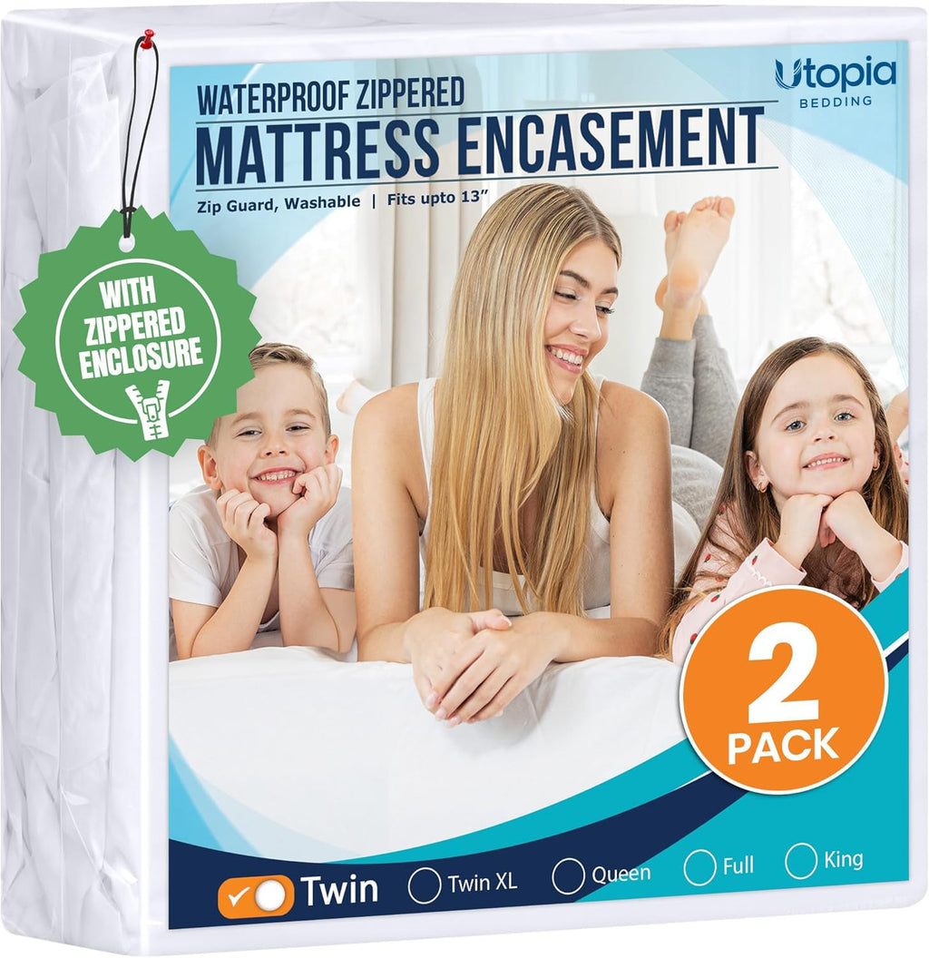 Utopia Bedding Zippered Mattress Encasement, 100% Waterproof Bed Bug and Dust Mite Proof Mattress Protector, Absorbent Six-Sided Mattress Cover