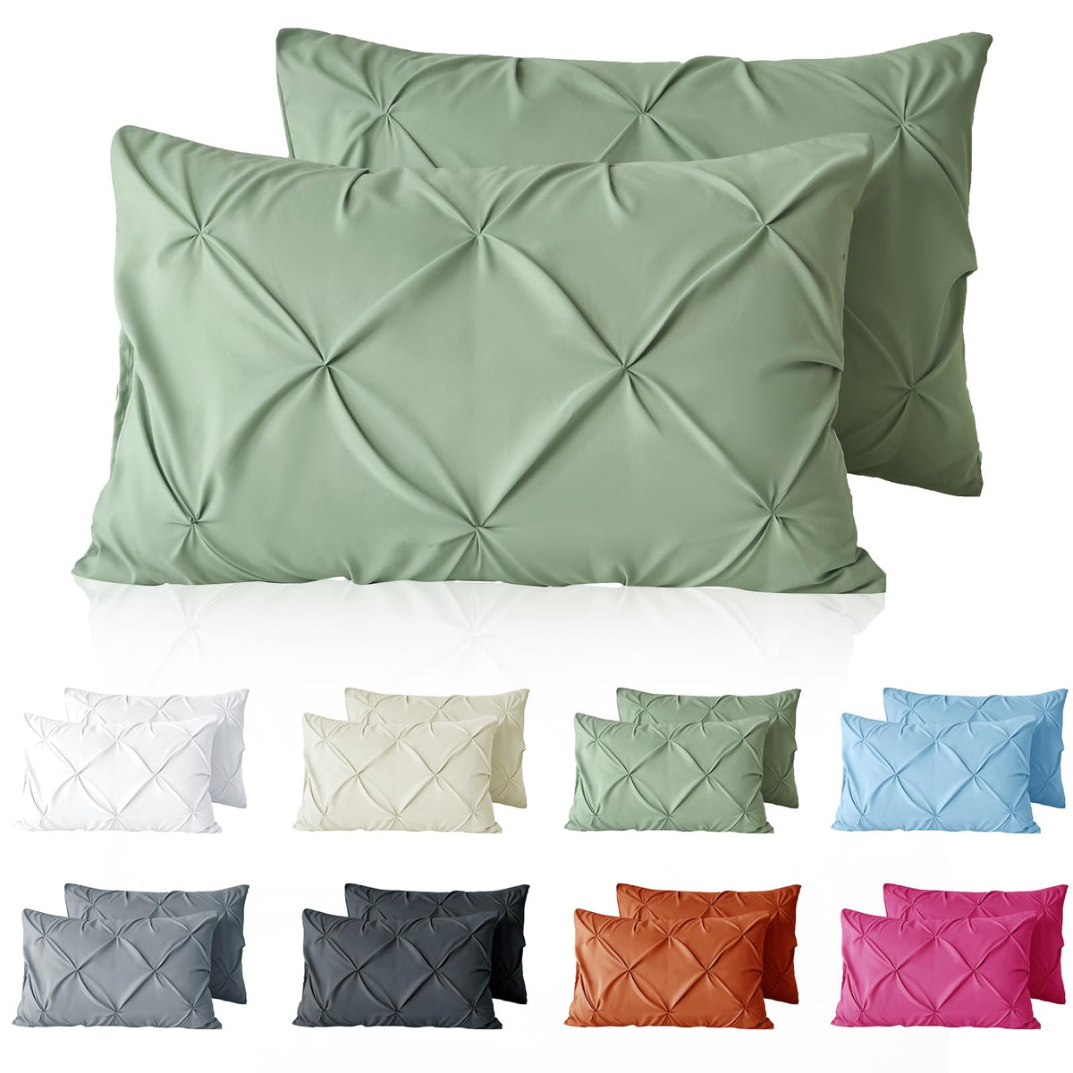 VACVELT Pintuck Pillow Cases Set of 2, Pillow Shams Decorative Pillowcases with Envelope Closure, Pinch Pleated Microfiber Pillowcases, Wrinkle and Stain Resistant