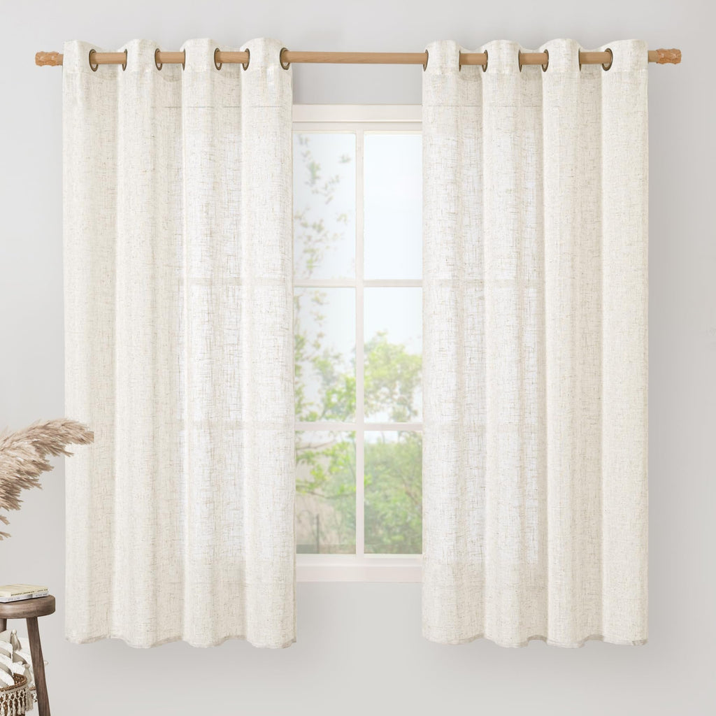 LAMIT Natural Faux Linen Curtains for Bedroom, Bronze Grommet Light Filtering Burlap Drapes, Set of 2 Panels
