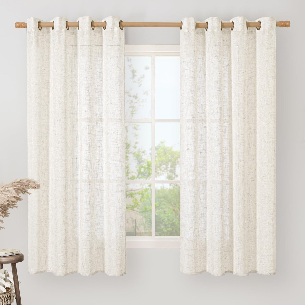 LAMIT Natural Faux Linen Curtains for Bedroom, Bronze Grommet Light Filtering Burlap Drapes, Set of 2 Panels