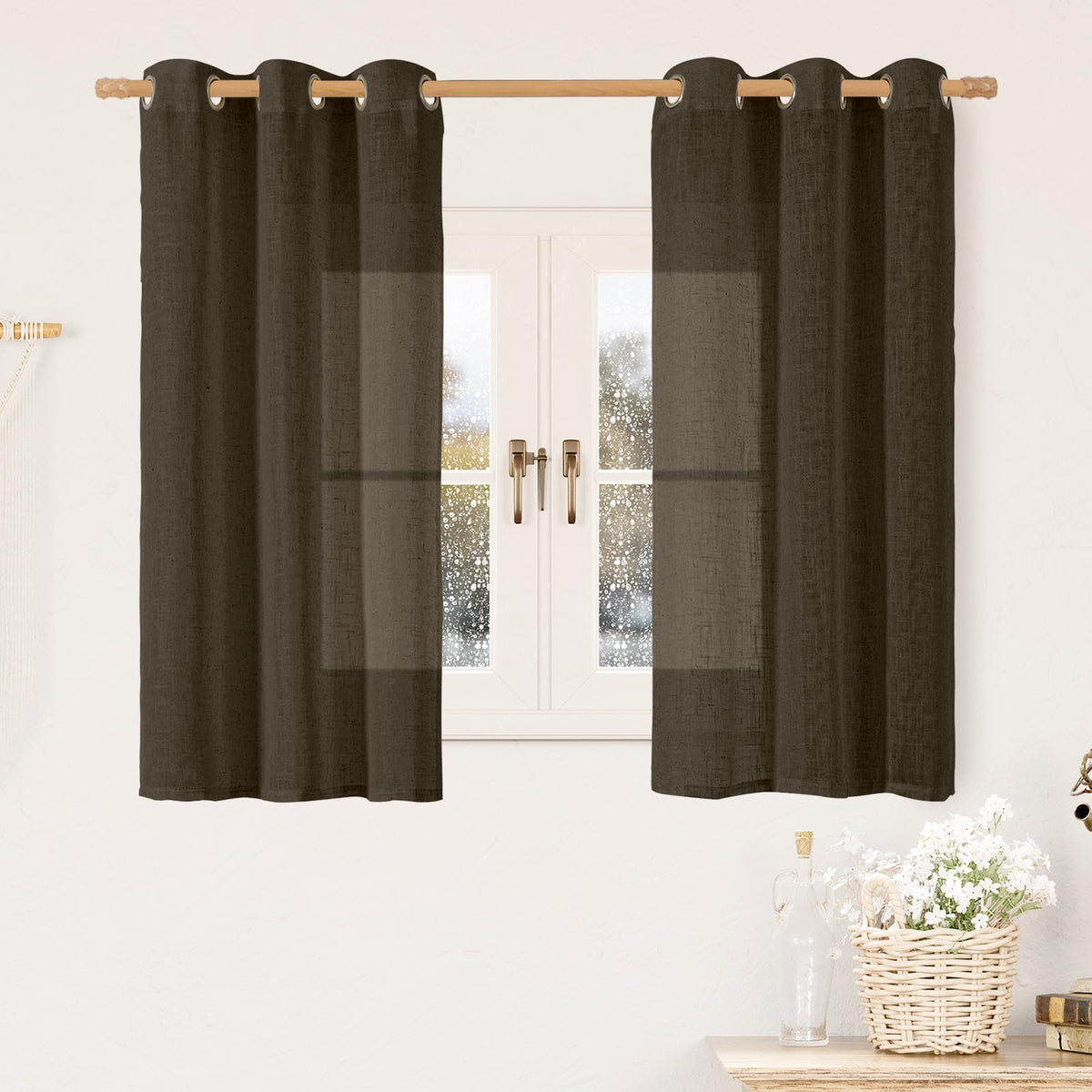 LAMIT Natural Faux Linen Curtains for Bedroom, Bronze Grommet Light Filtering Burlap Drapes, Set of 2 Panels