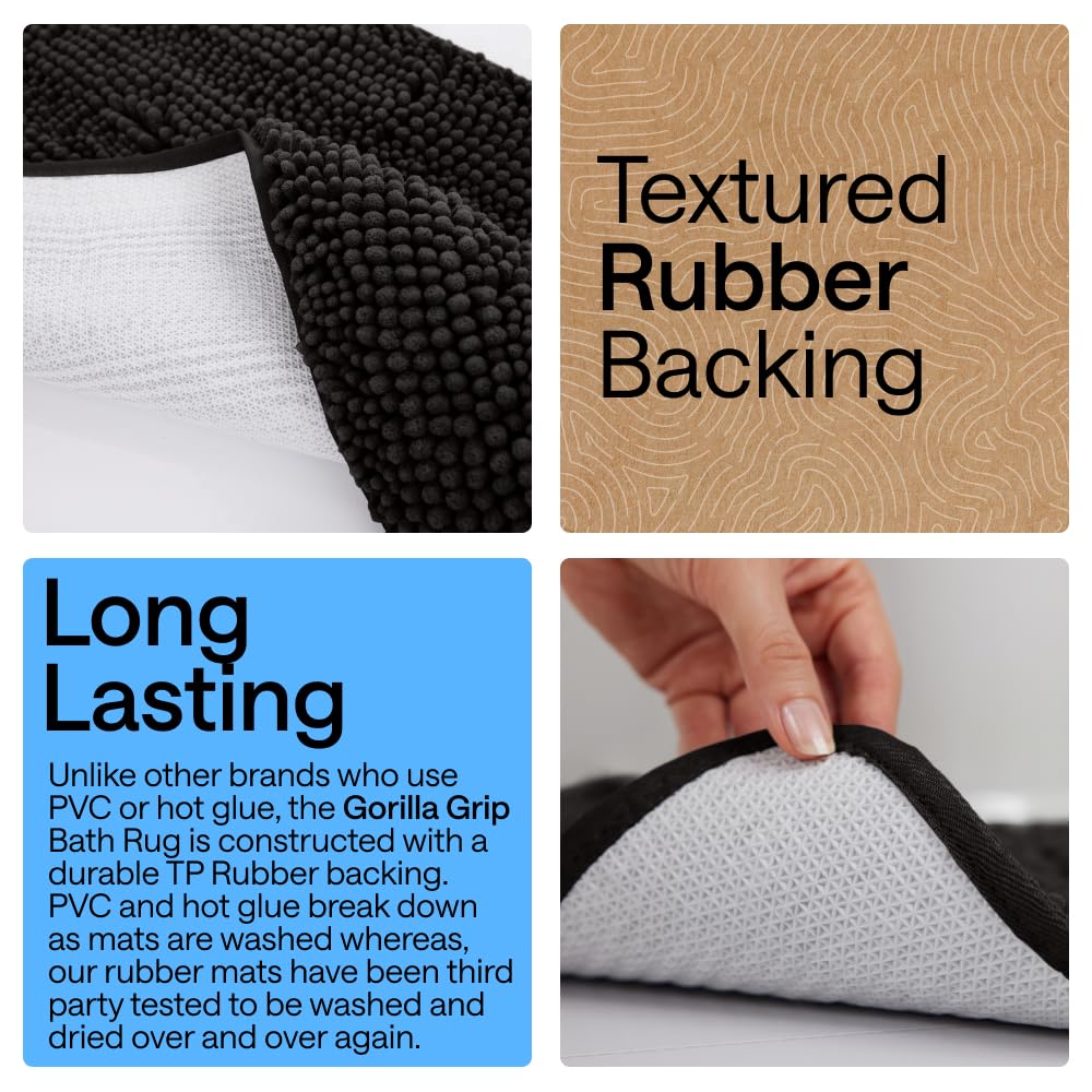 GORILLA GRIP Bath Rug Mat, Thick Soft Absorbent Chenille, Rubber Backing Quick Dry Microfiber Mats, Machine Washable Rugs for Shower Floor, Bathroom Runner Contour Bathmat Accessories Décor