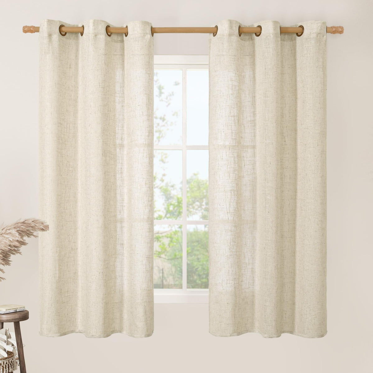 LAMIT Natural Faux Linen Curtains for Bedroom, Bronze Grommet Light Filtering Burlap Drapes, Set of 2 Panels