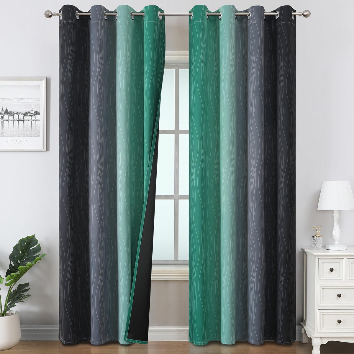 Estelar Textiler Ombre Blackout Curtains for Bedroom 2 Panels Set