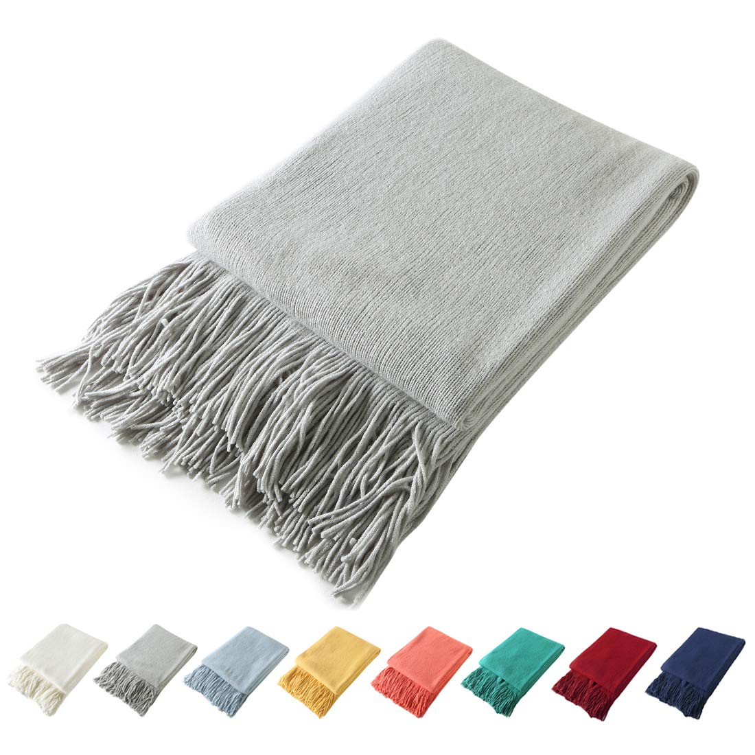 Homiest Soft Knitted Fringe Throw Blanket for Sofa and Bed
